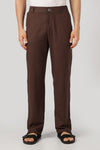Euston Linen-style 100% Cotton Relaxed  Fit Chocolate Brown Pant