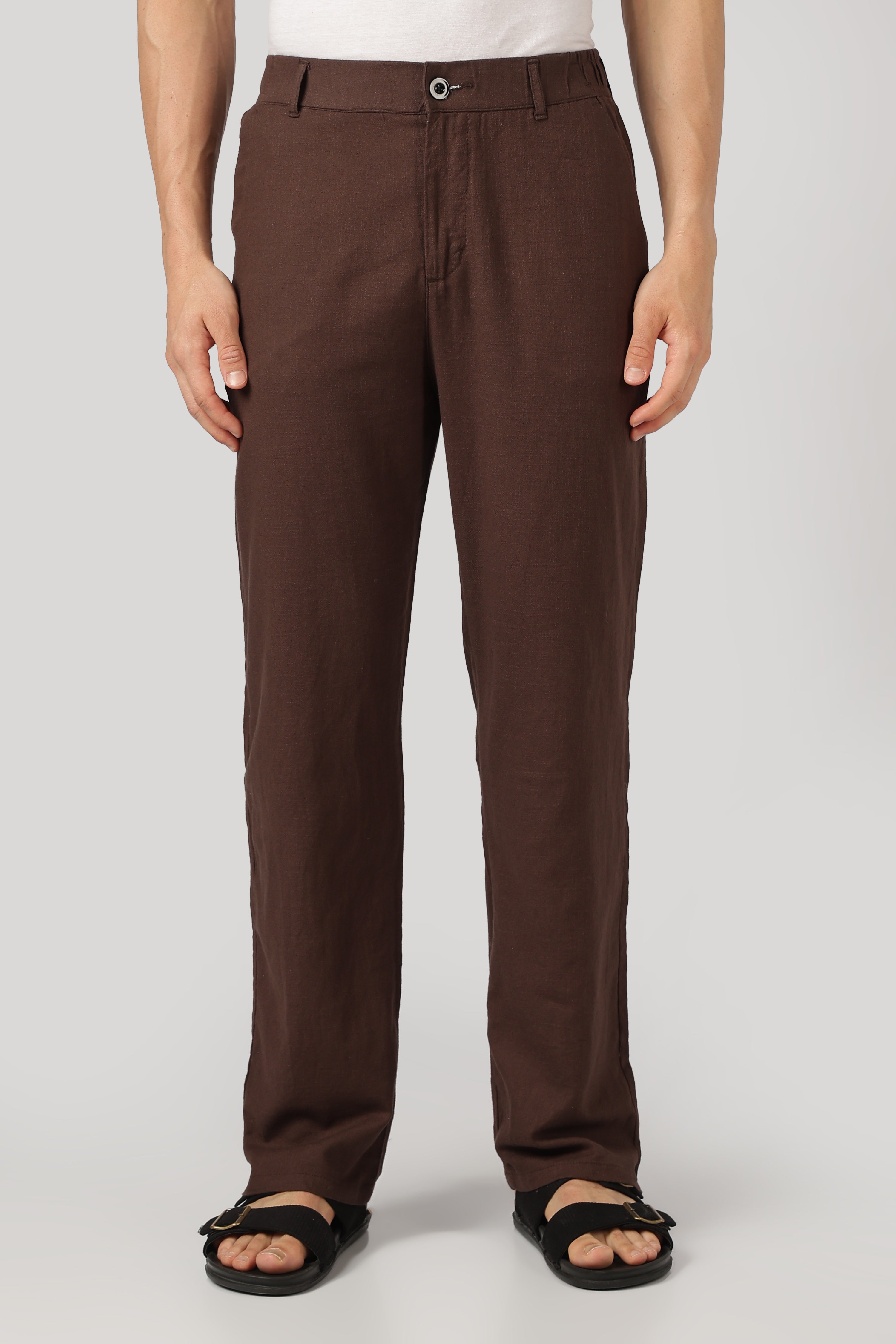 Linen-style 100% Cotton Relaxed  Fit Chocolate Brown Pant