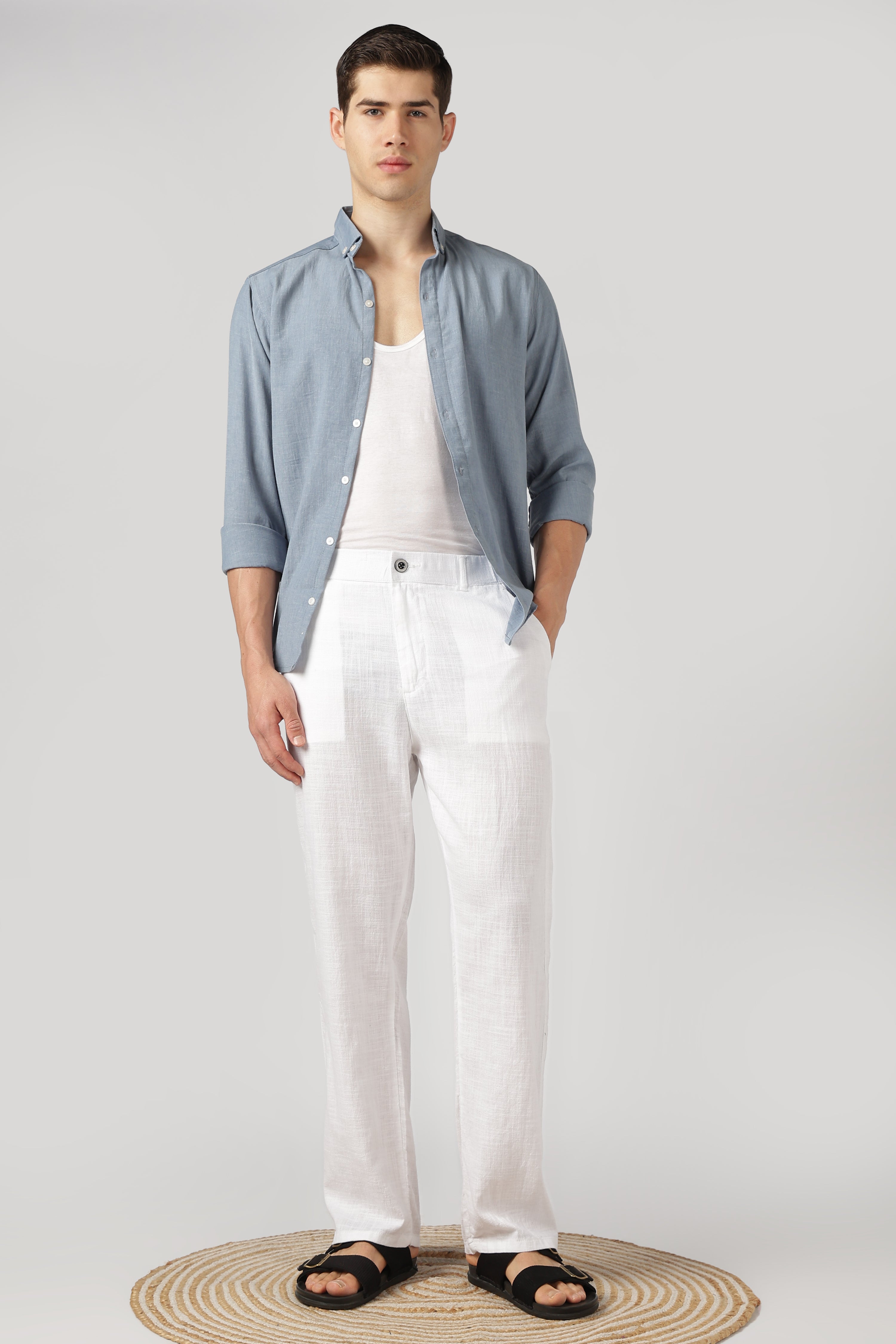 Linen-style 100% Cotton Relaxed  Fit White Pant