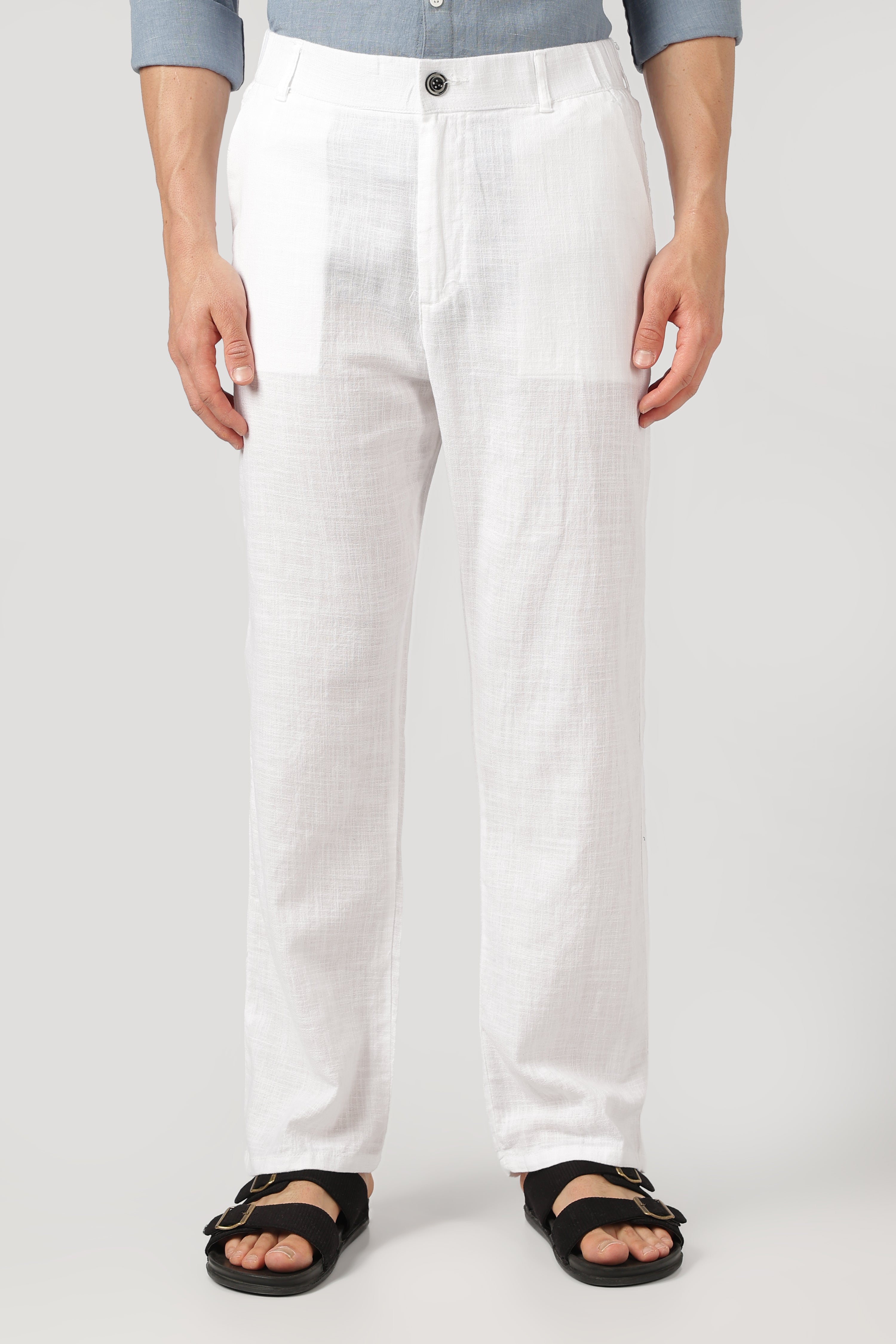 Linen-style 100% Cotton Relaxed  Fit White Pant