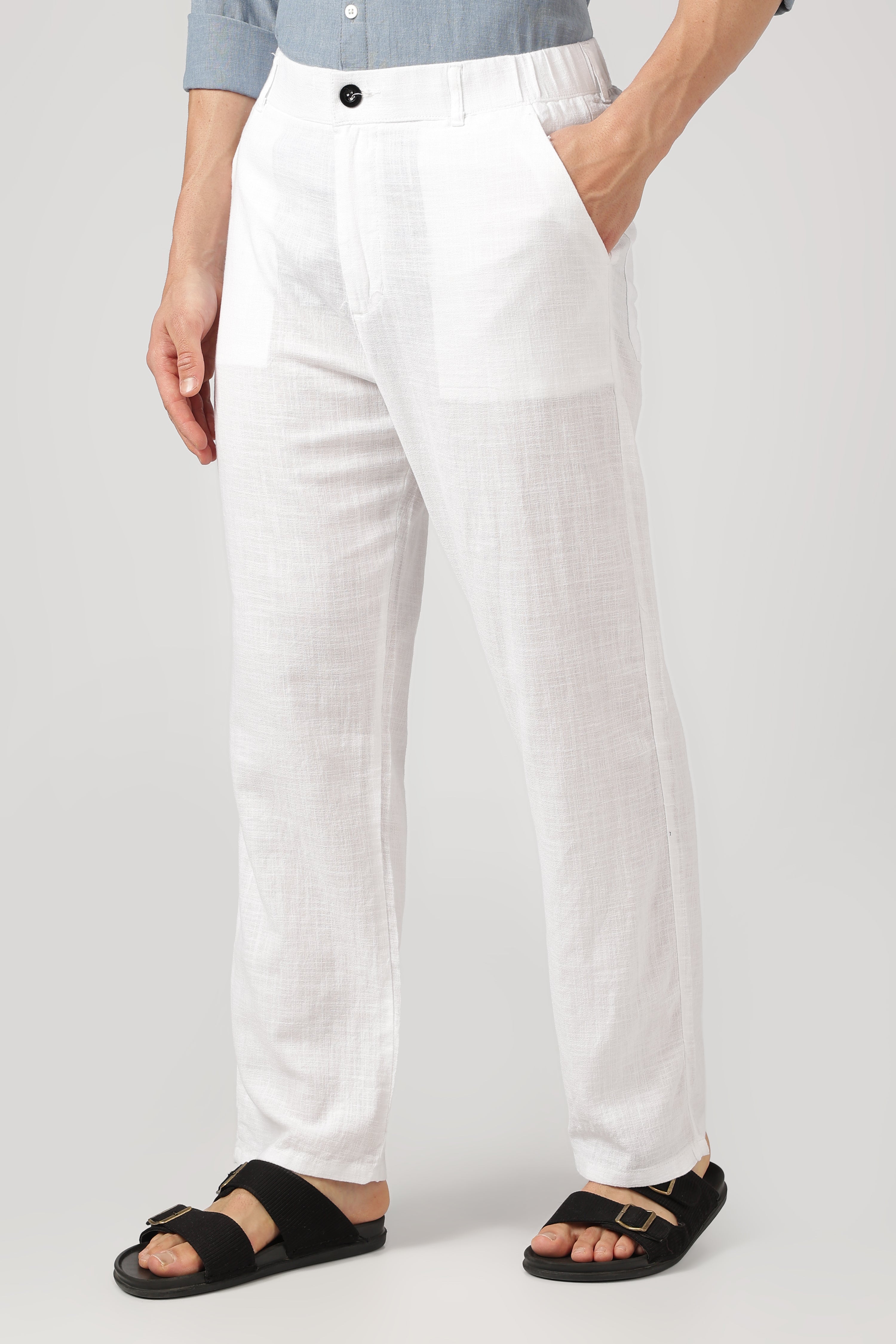 Linen-style 100% Cotton Relaxed  Fit White Pant