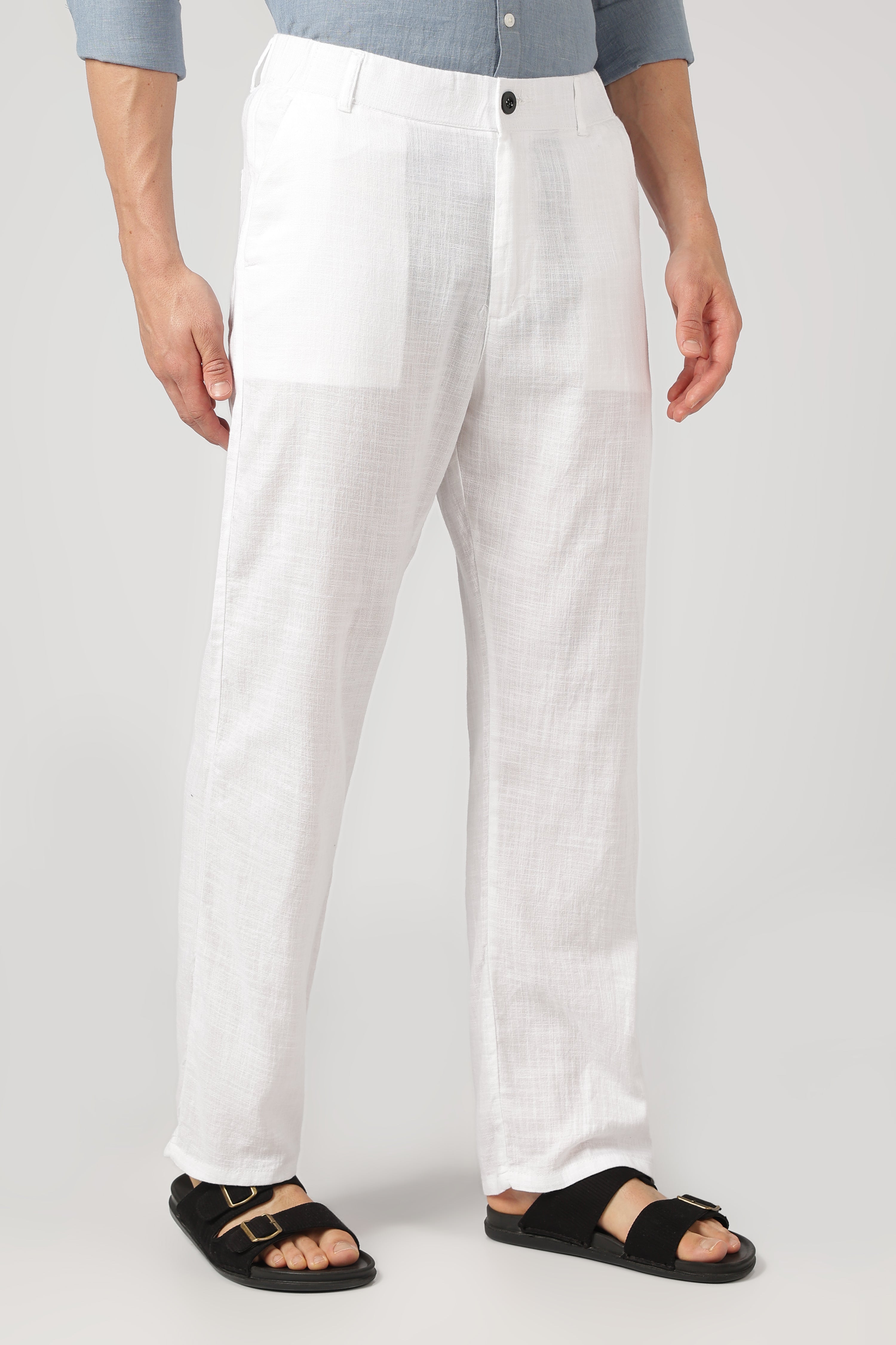 Linen-style 100% Cotton Relaxed  Fit White Pant