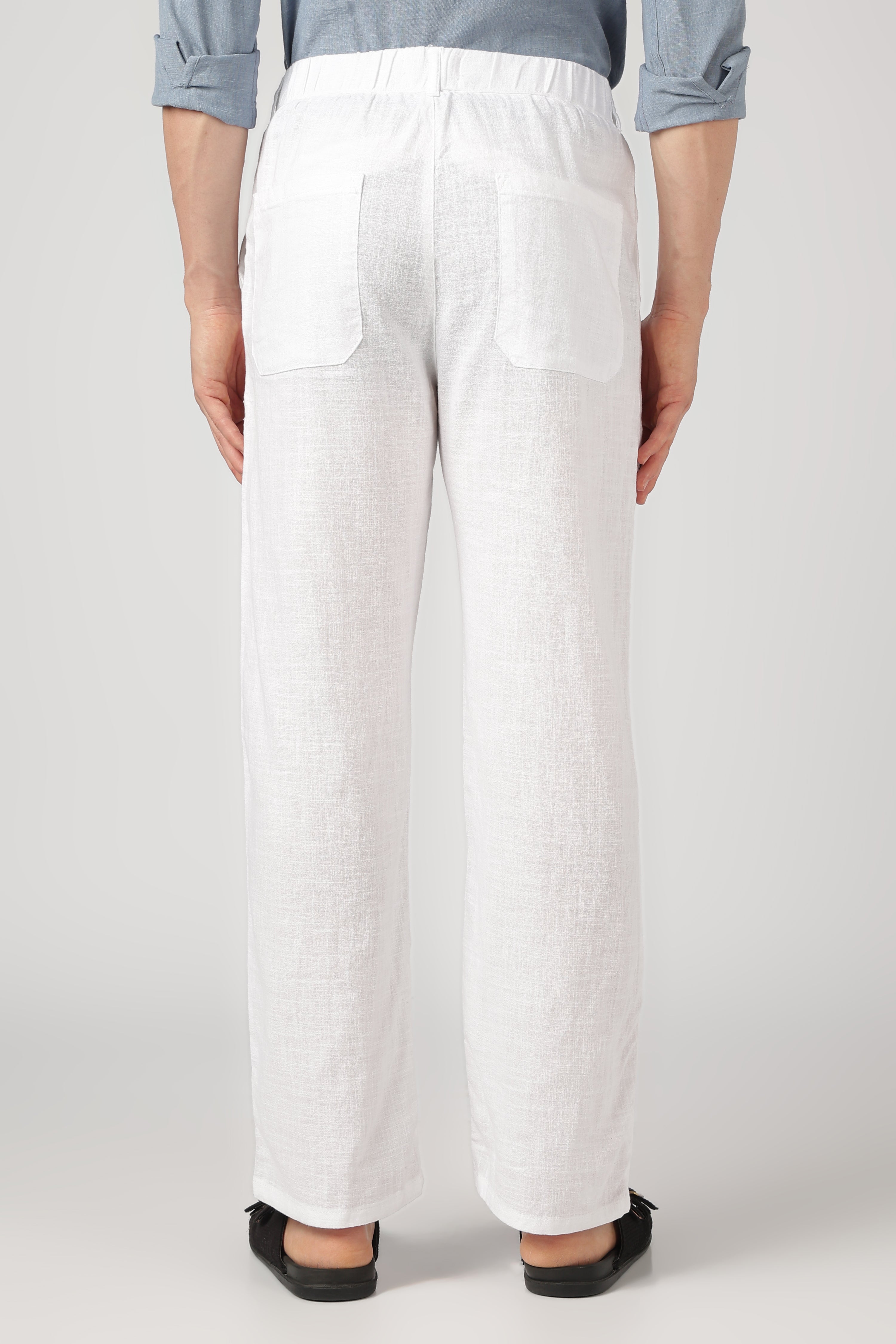 Linen-style 100% Cotton Relaxed  Fit White Pant