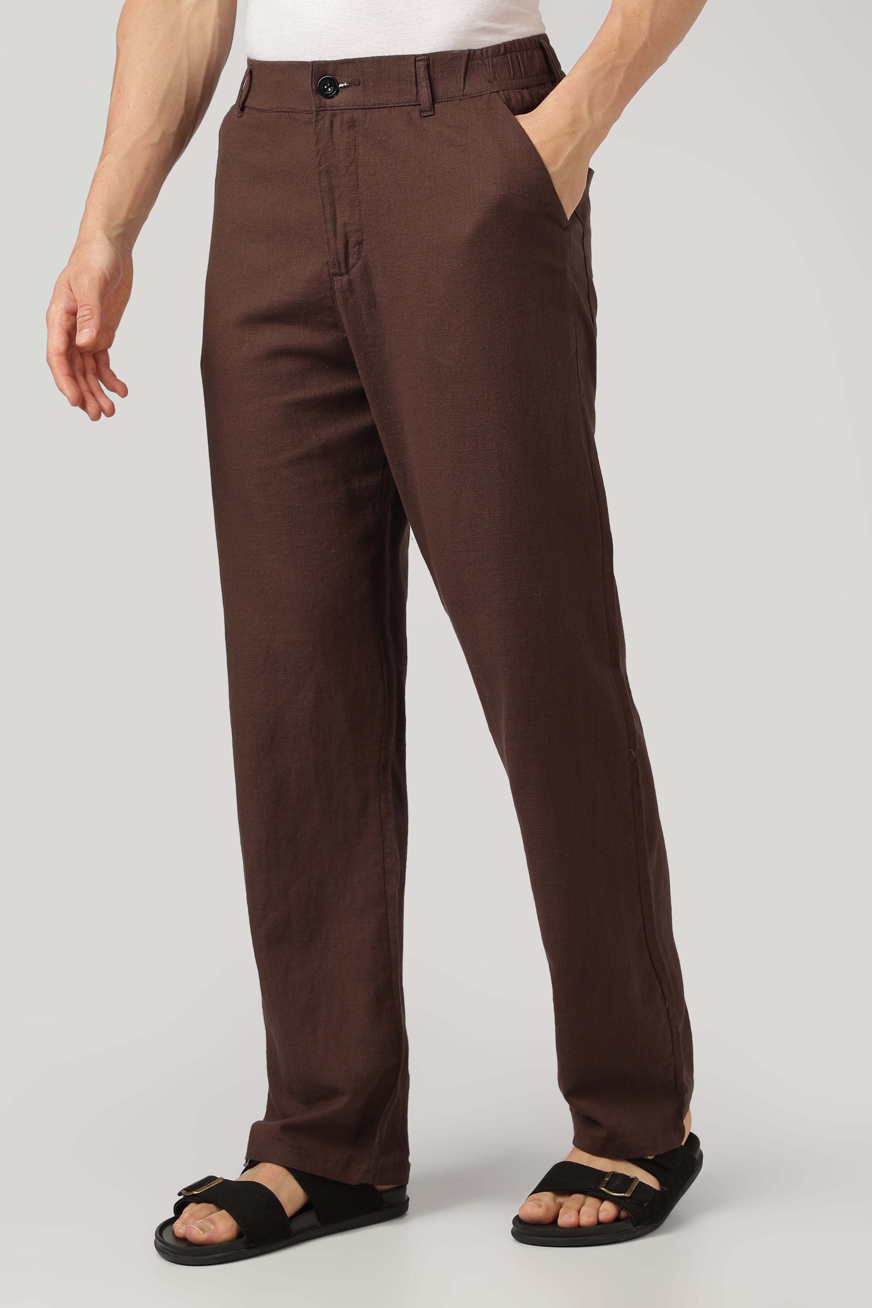 Linen-style 100% Cotton Relaxed  Fit Chocolate Brown Pant