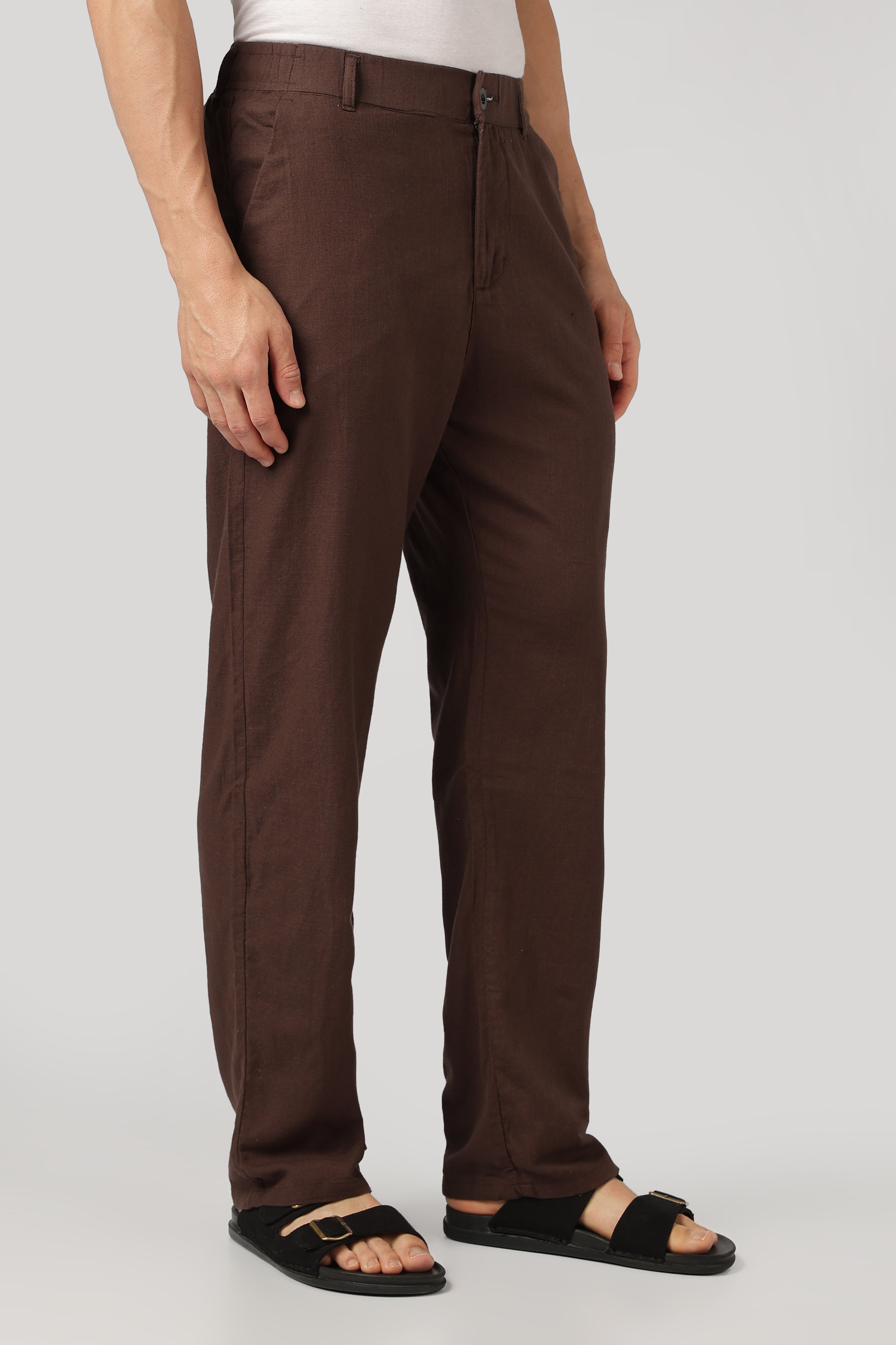 Linen-style 100% Cotton Relaxed  Fit Chocolate Brown Pant