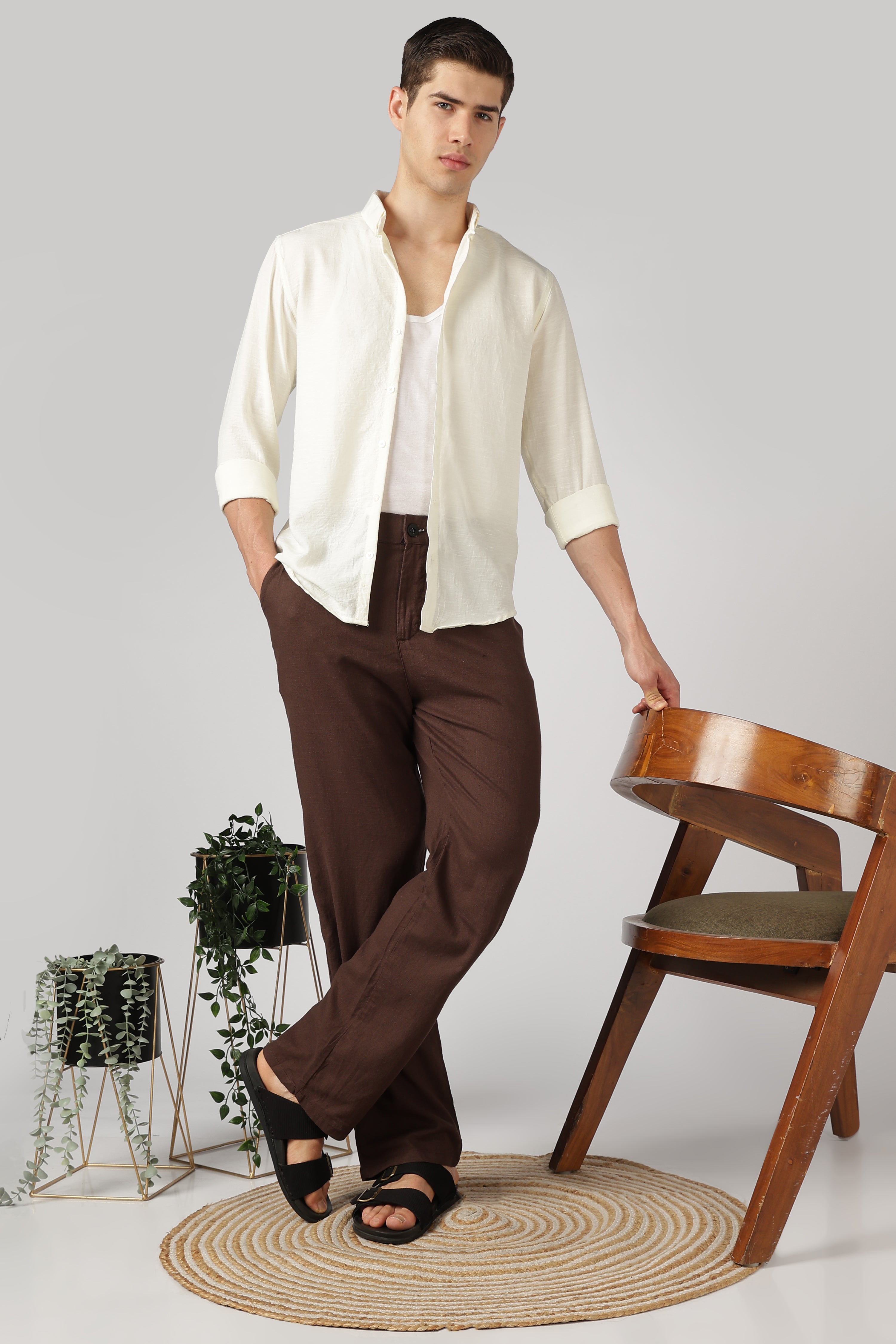 Linen-style 100% Cotton Relaxed  Fit Chocolate Brown Pant