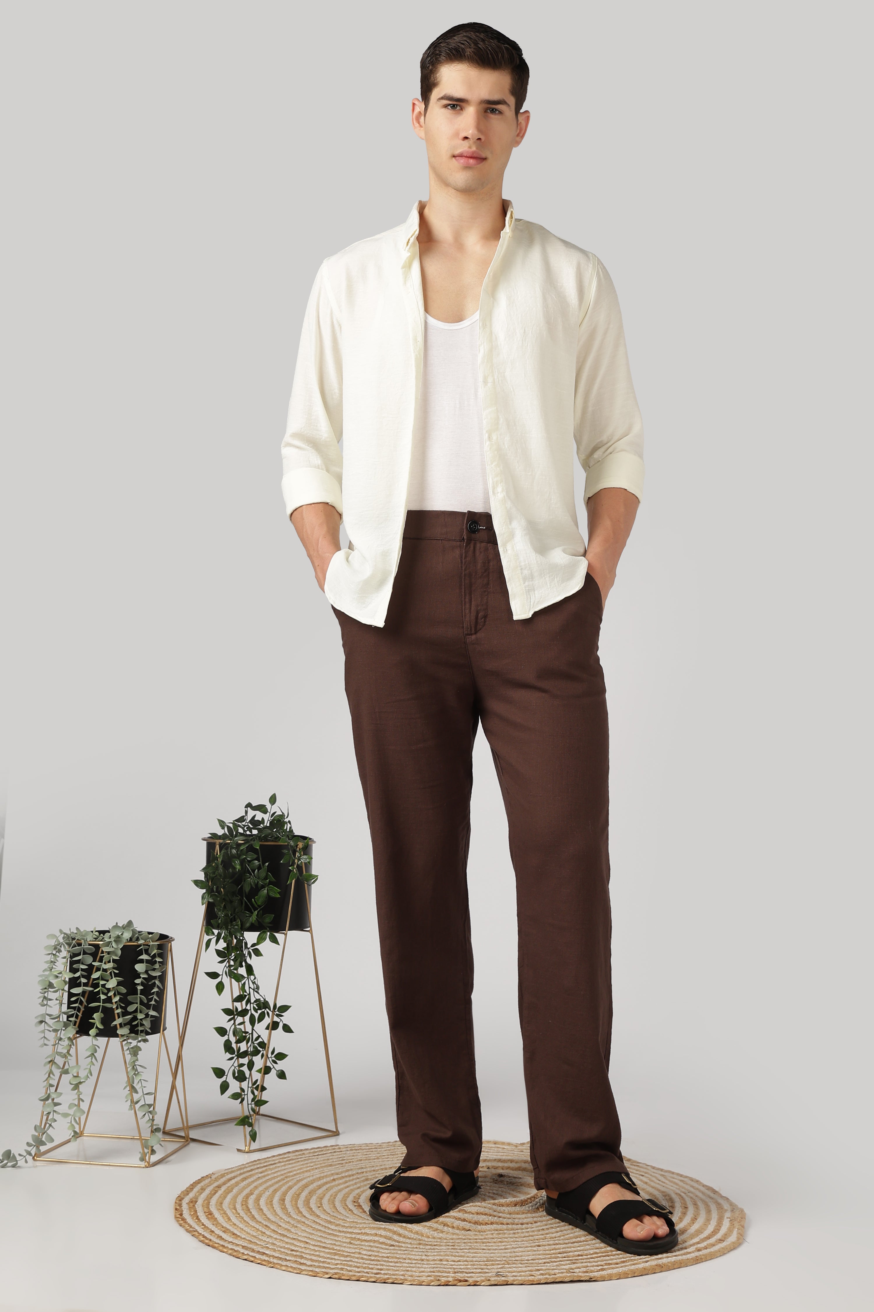 Linen-style 100% Cotton Relaxed  Fit Chocolate Brown Pant