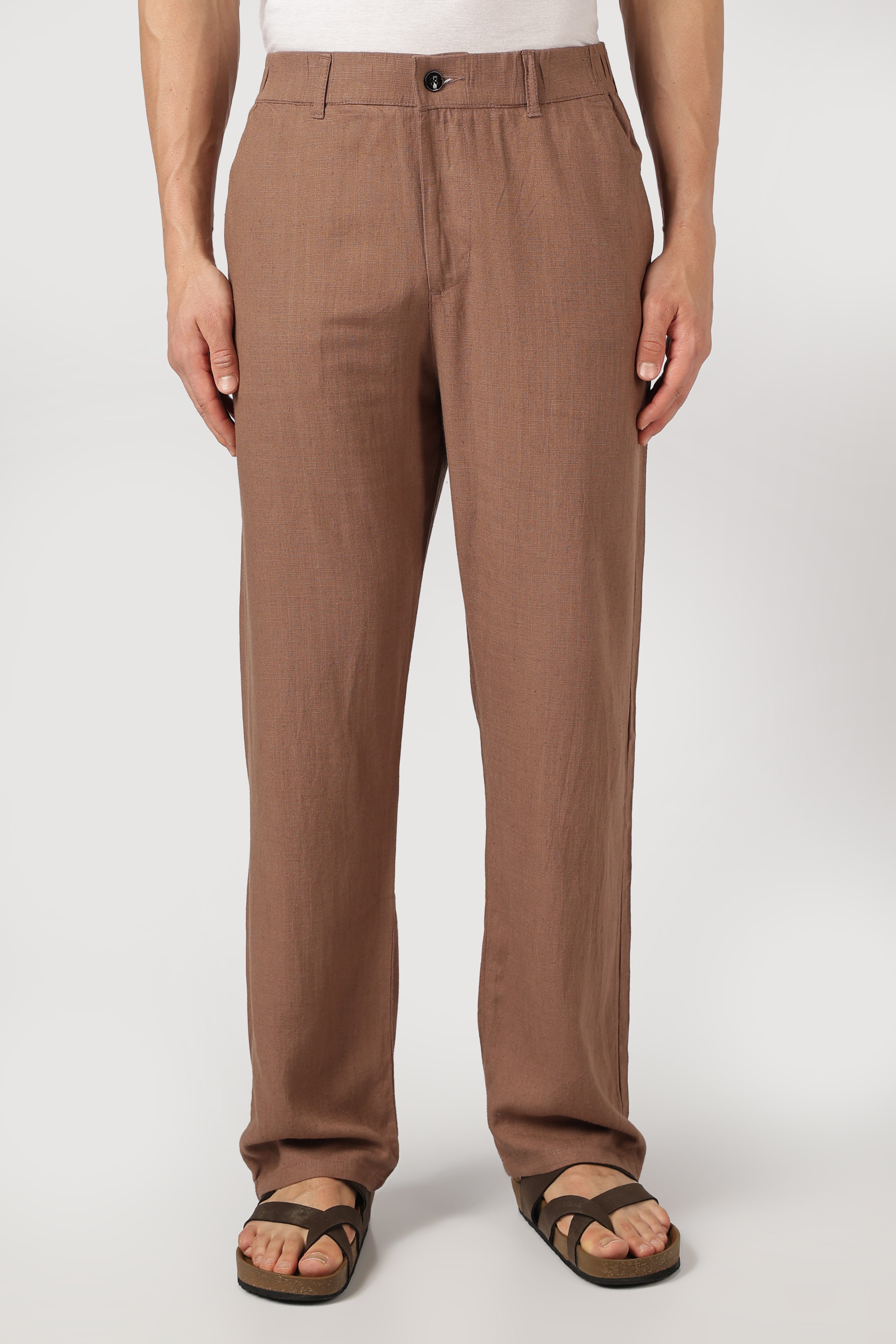 Linen-style 100% Cotton Straight Fit Brown Pant