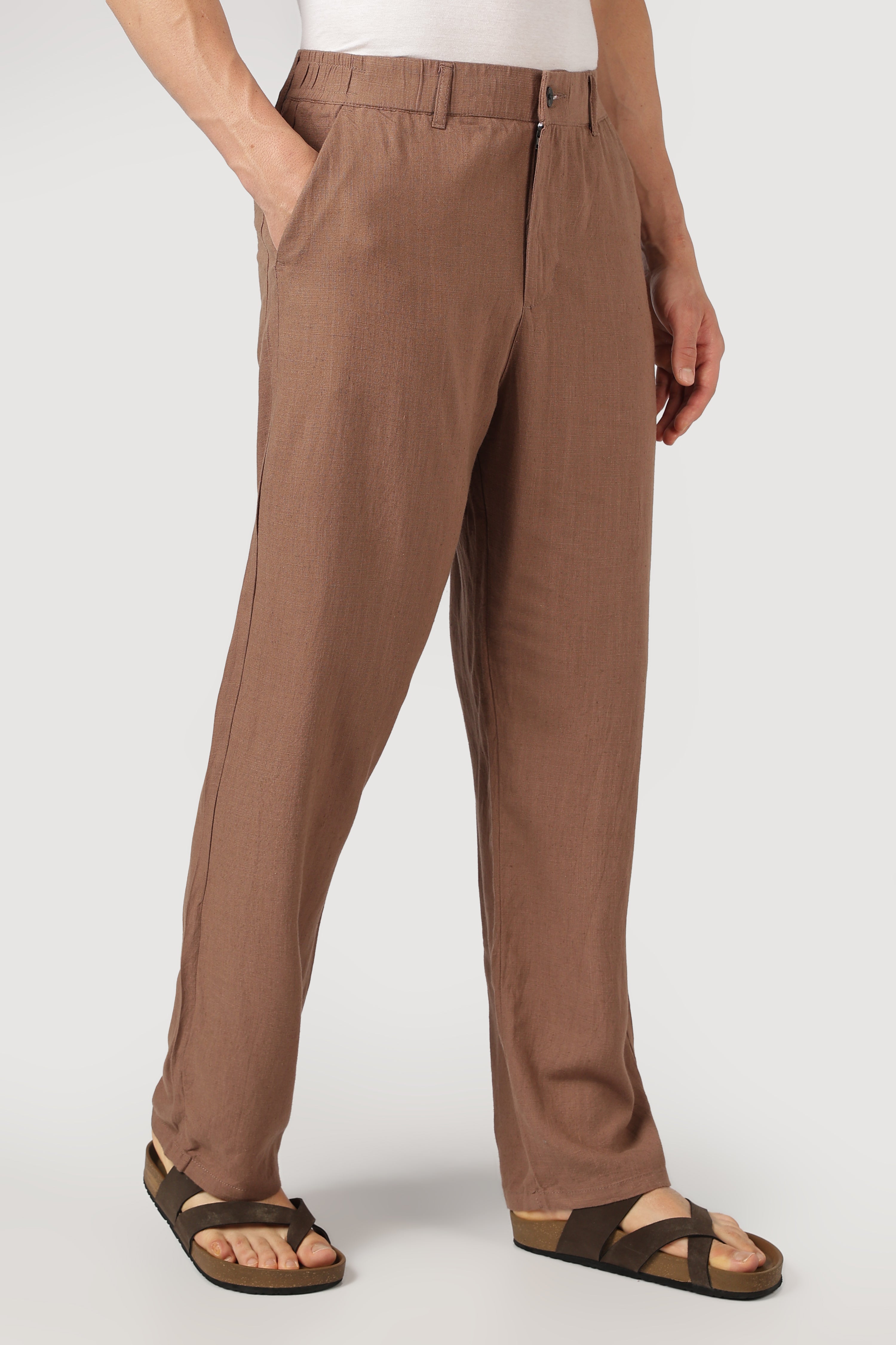 Linen-style 100% Cotton Straight Fit Brown Pant