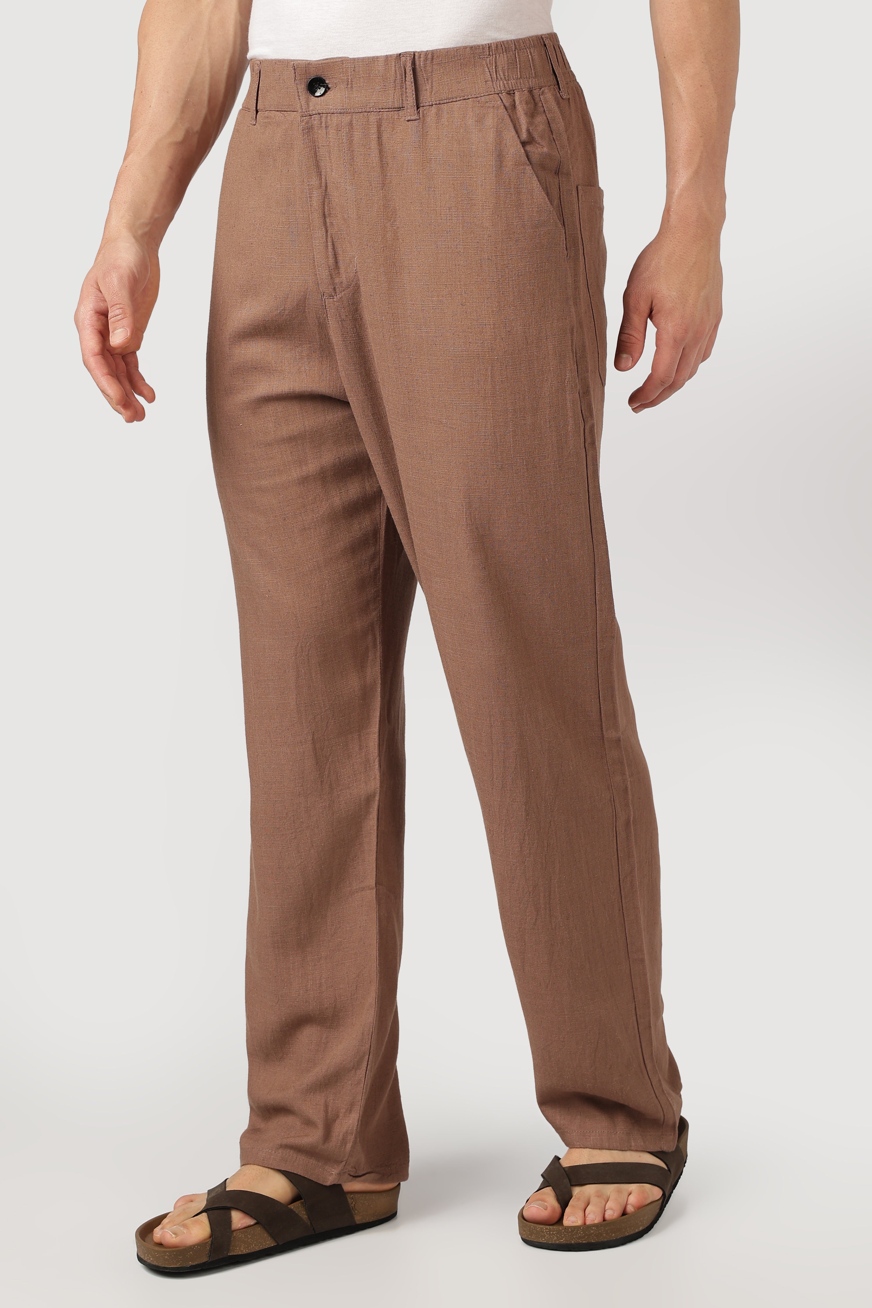 Linen-style 100% Cotton Straight Fit Brown Pant