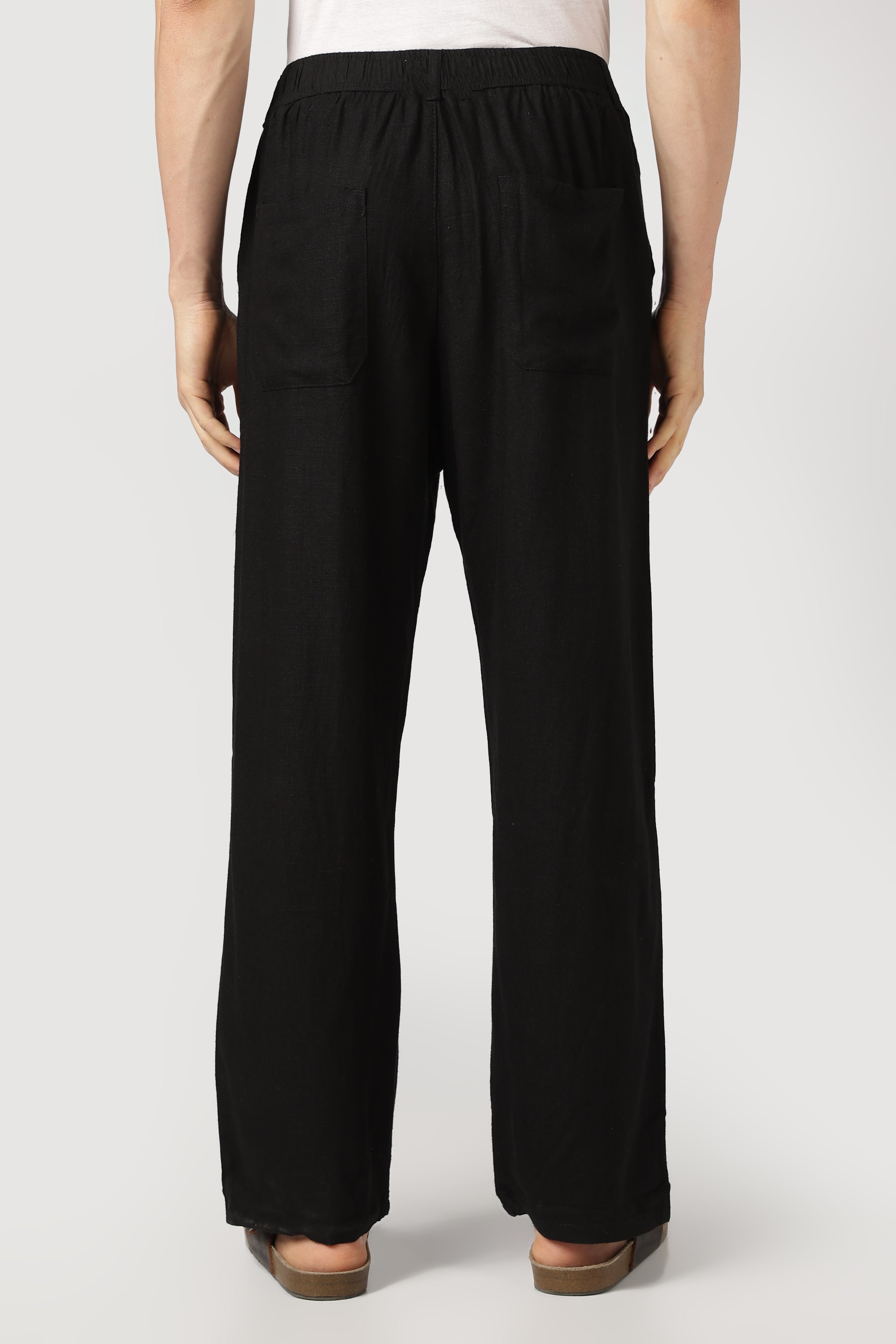 Linen-style 100% Cotton Straight Fit Black Pant