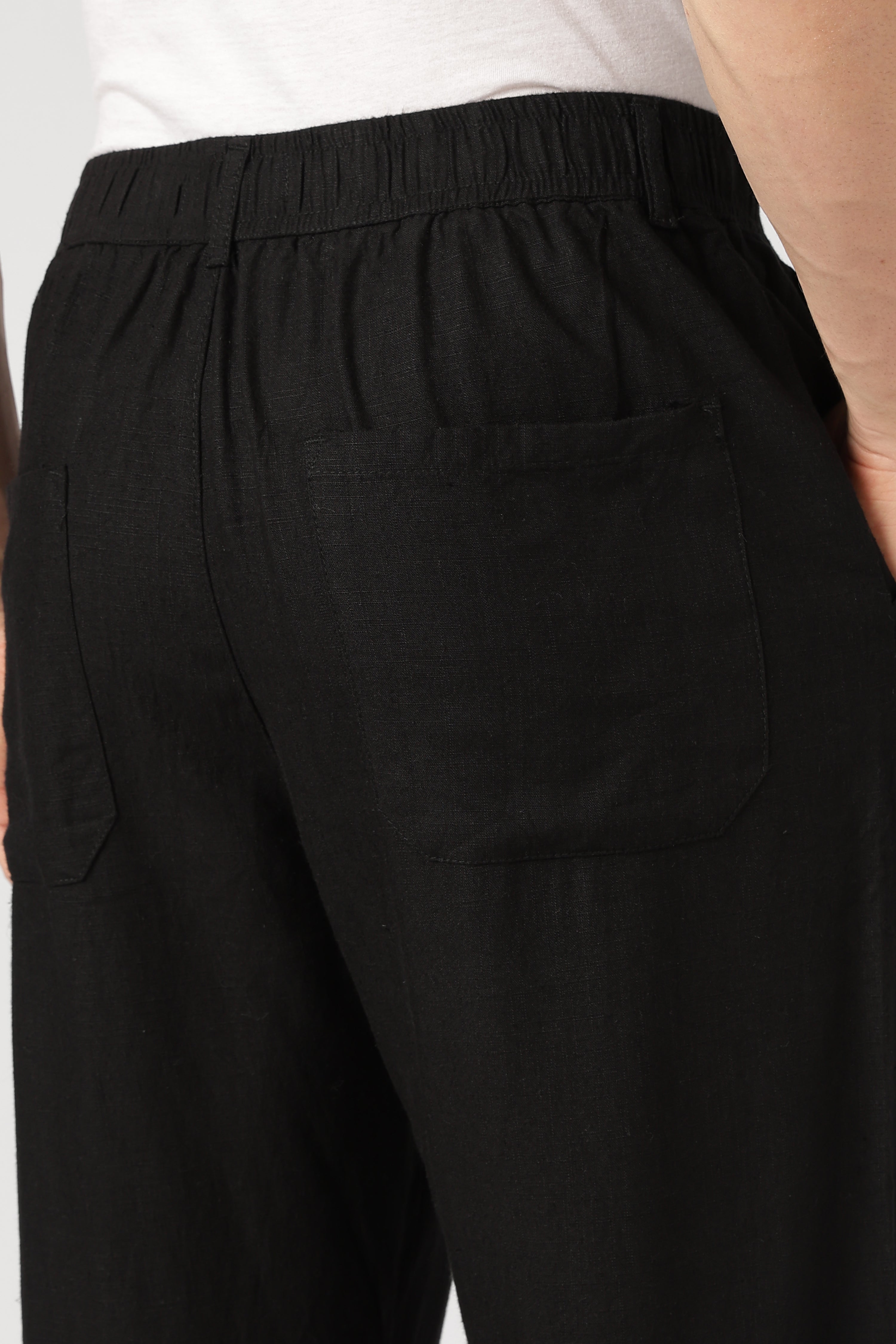 Linen-style 100% Cotton Straight Fit Black Pant