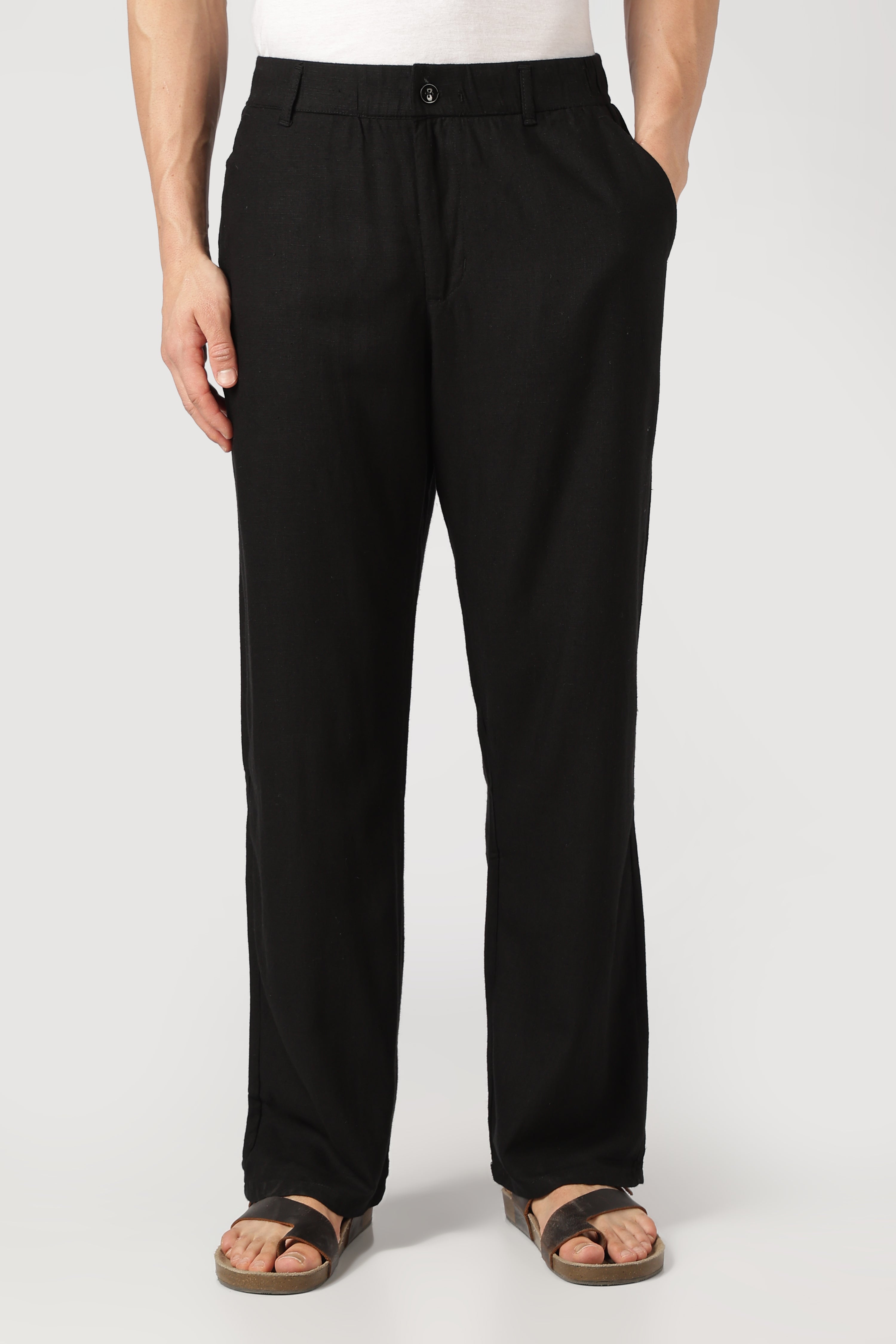 Linen-style 100% Cotton Straight Fit Black Pant