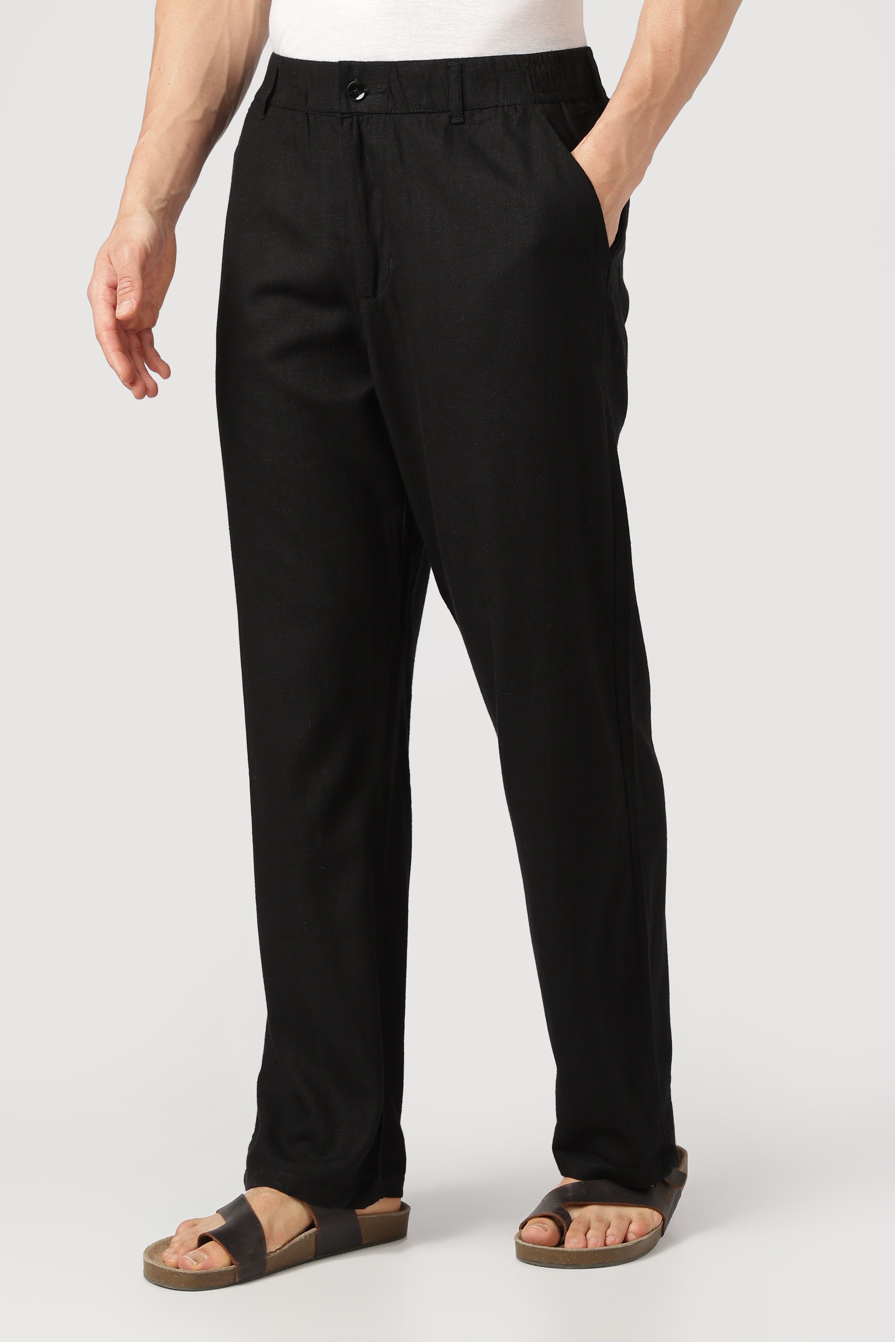 Linen-style 100% Cotton Straight Fit Black Pant