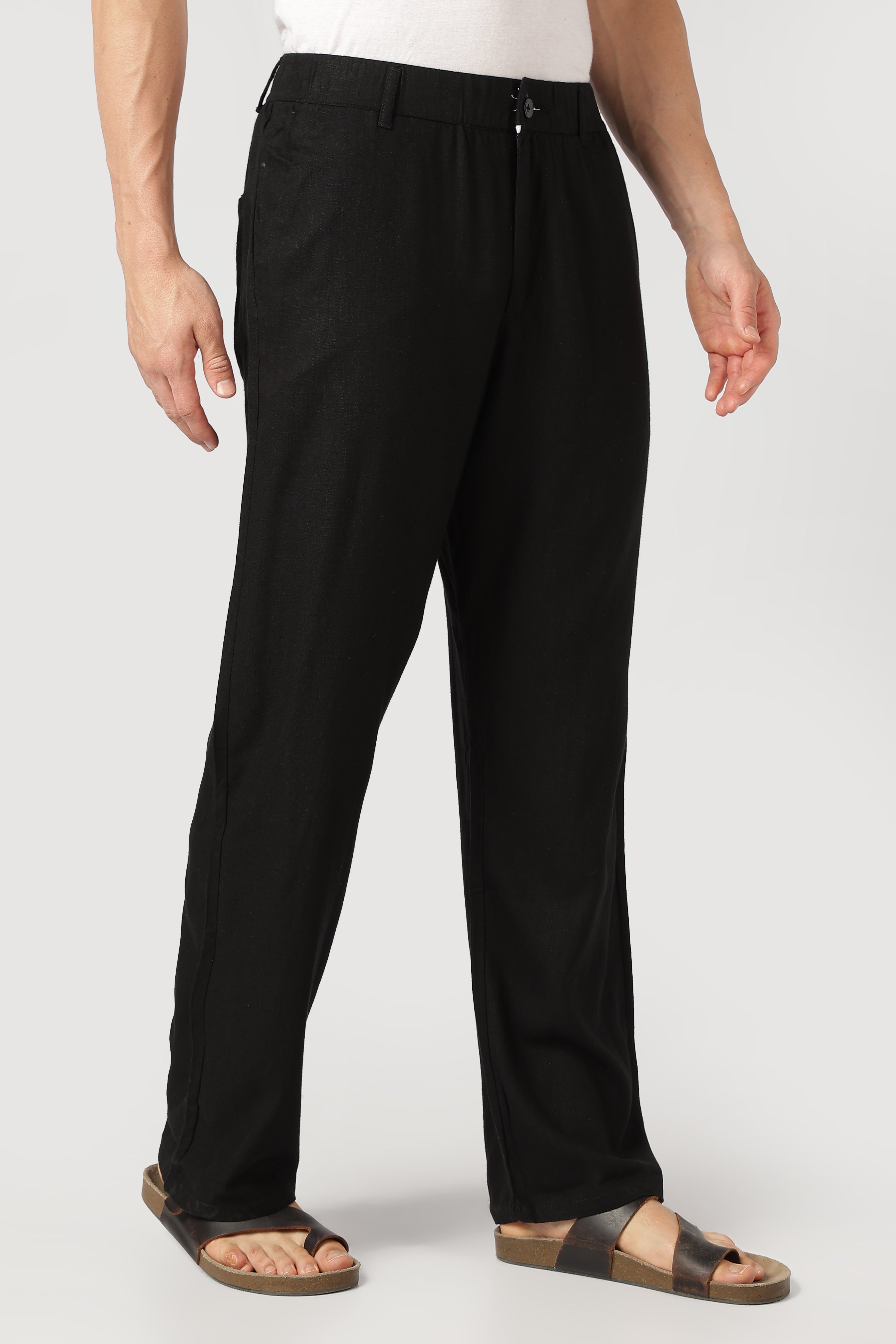 Linen-style 100% Cotton Straight Fit Black Pant