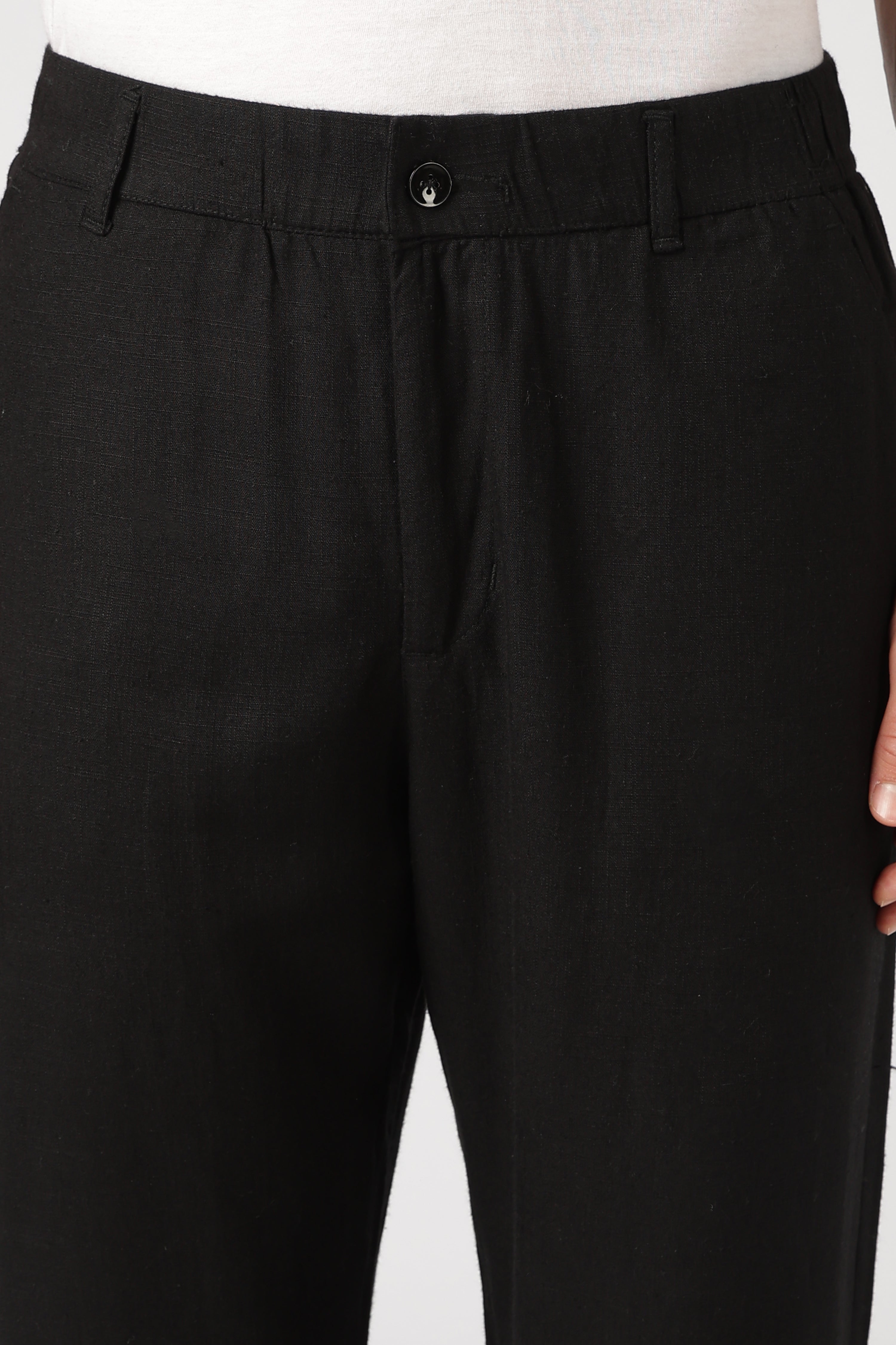 Linen-style 100% Cotton Straight Fit Black Pant