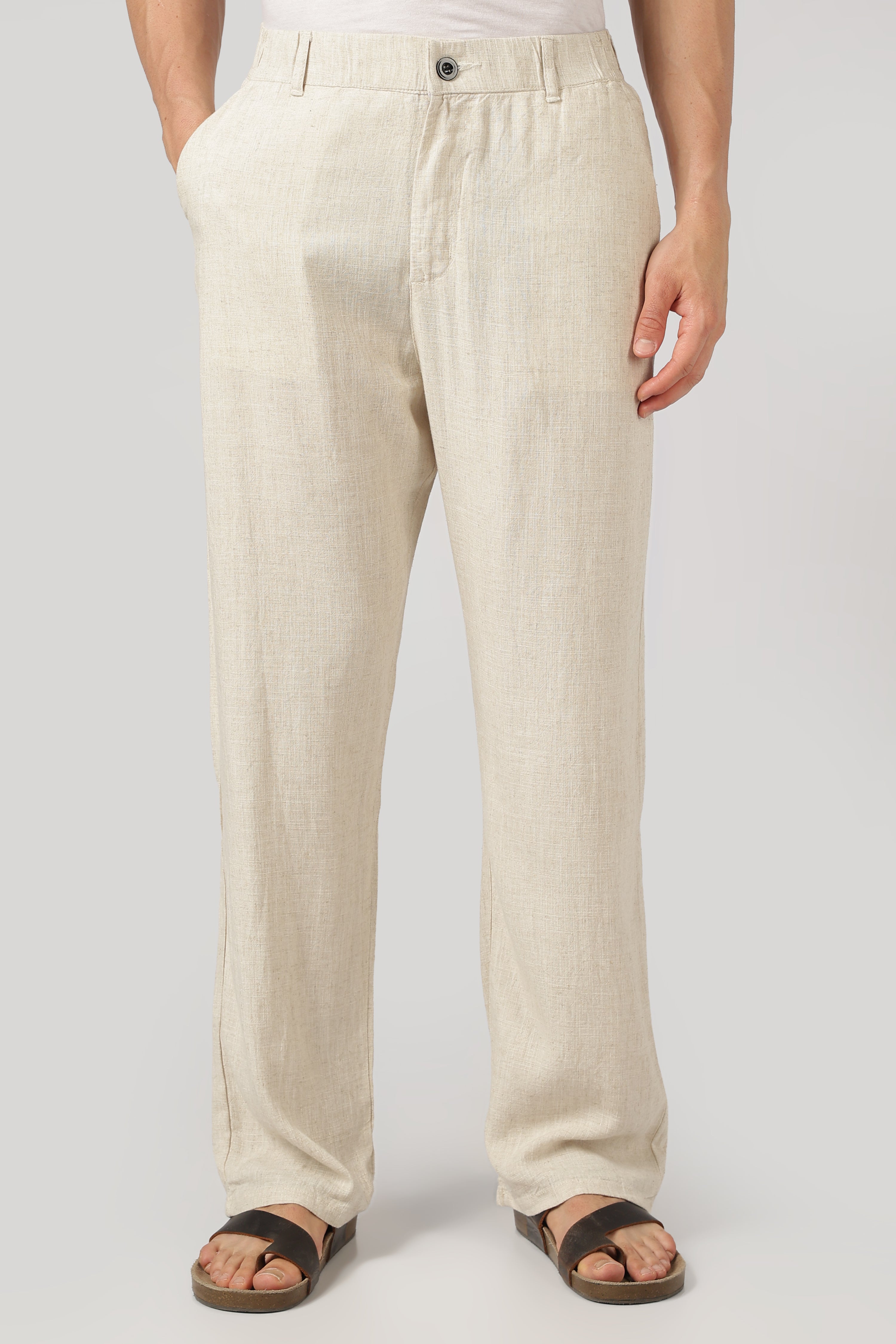 Linen-style 100% Cotton Straight Fit Beige Pant