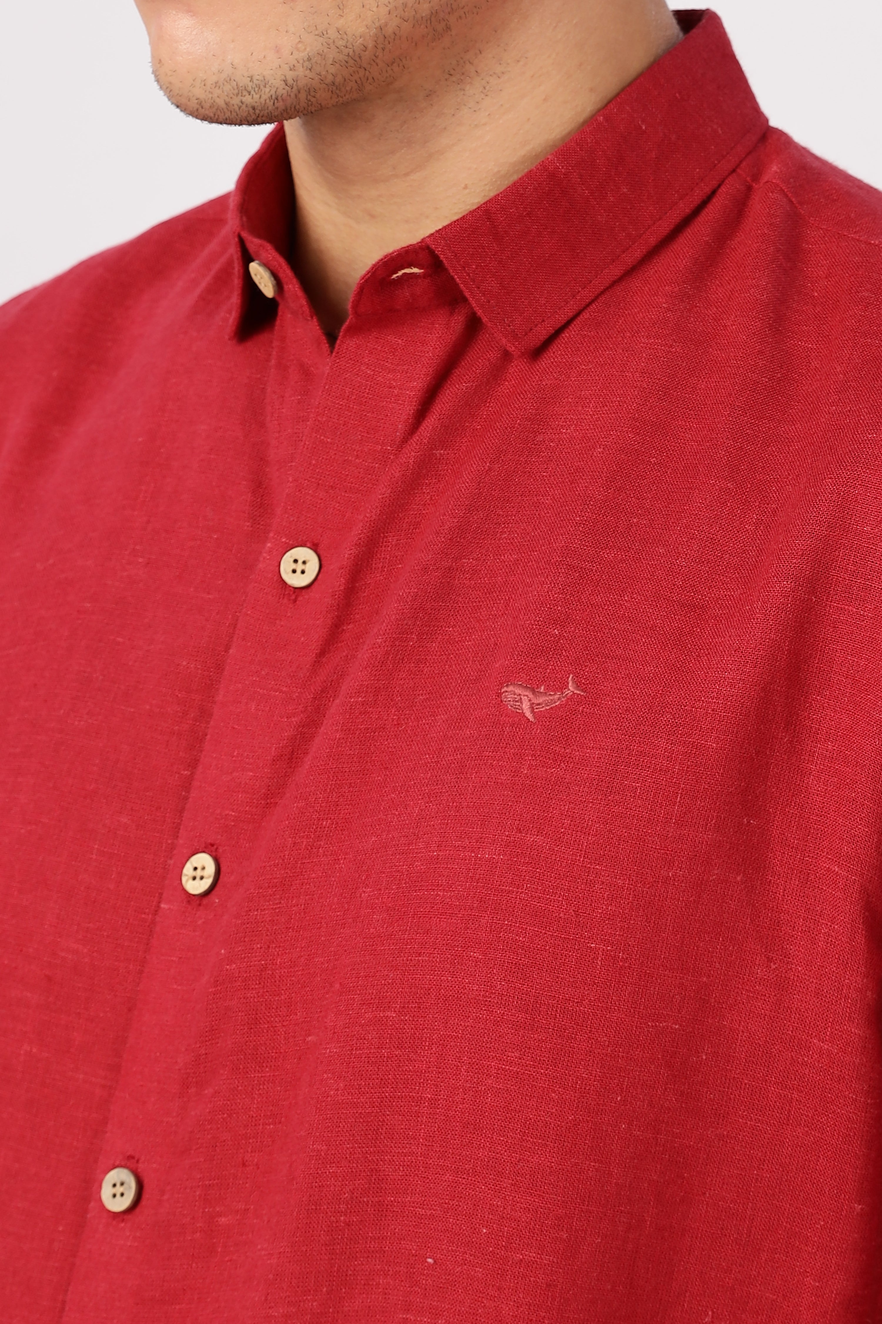 Red 100% Linen 44 Lea Shirt