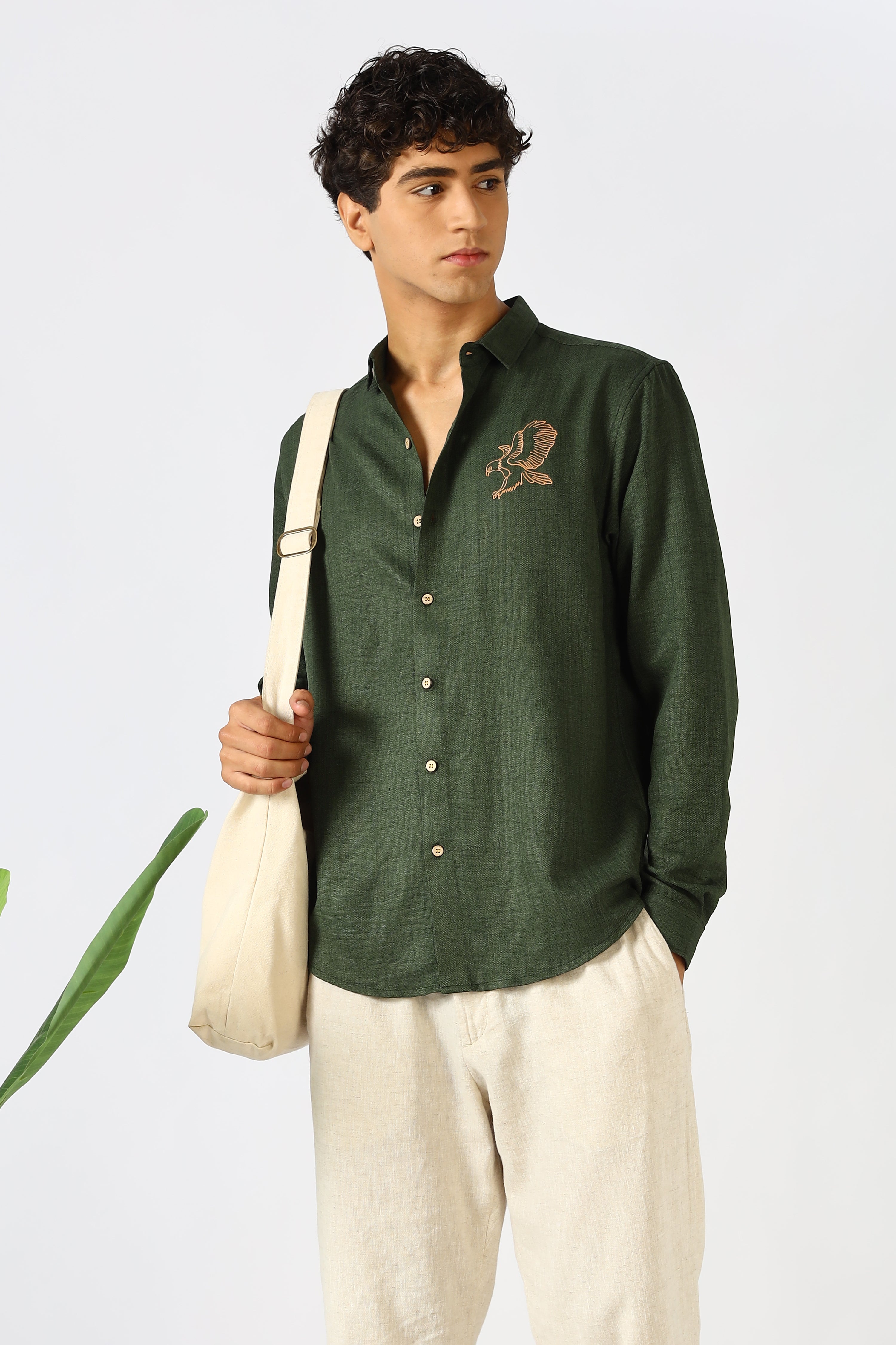 Forest Green Eagle Embroidered Shirt