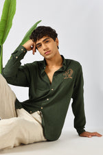 Forest Eagle Regular Fit Green Embroidered Shirt