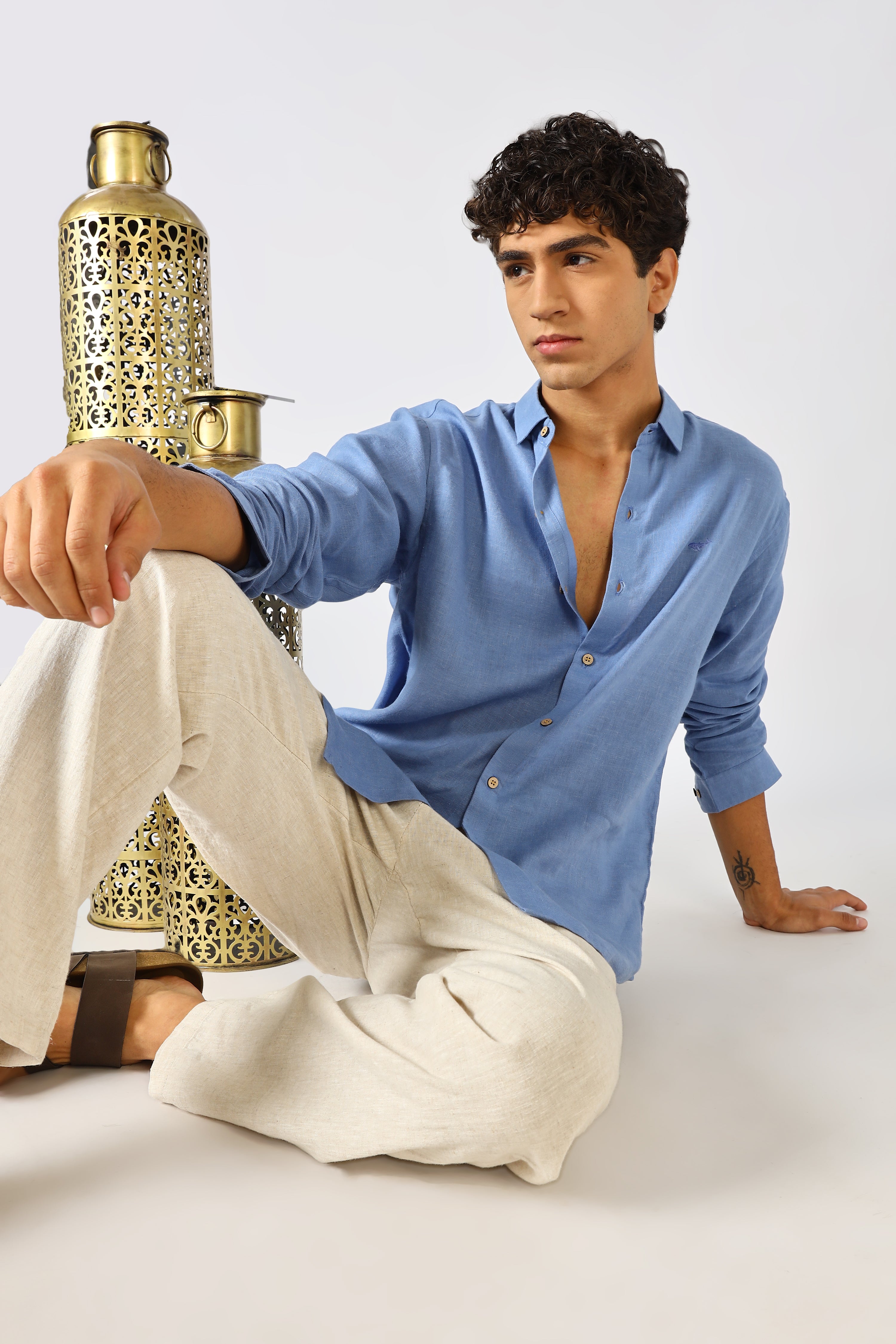 Light Blue 100% Linen 44 Lea Shirt