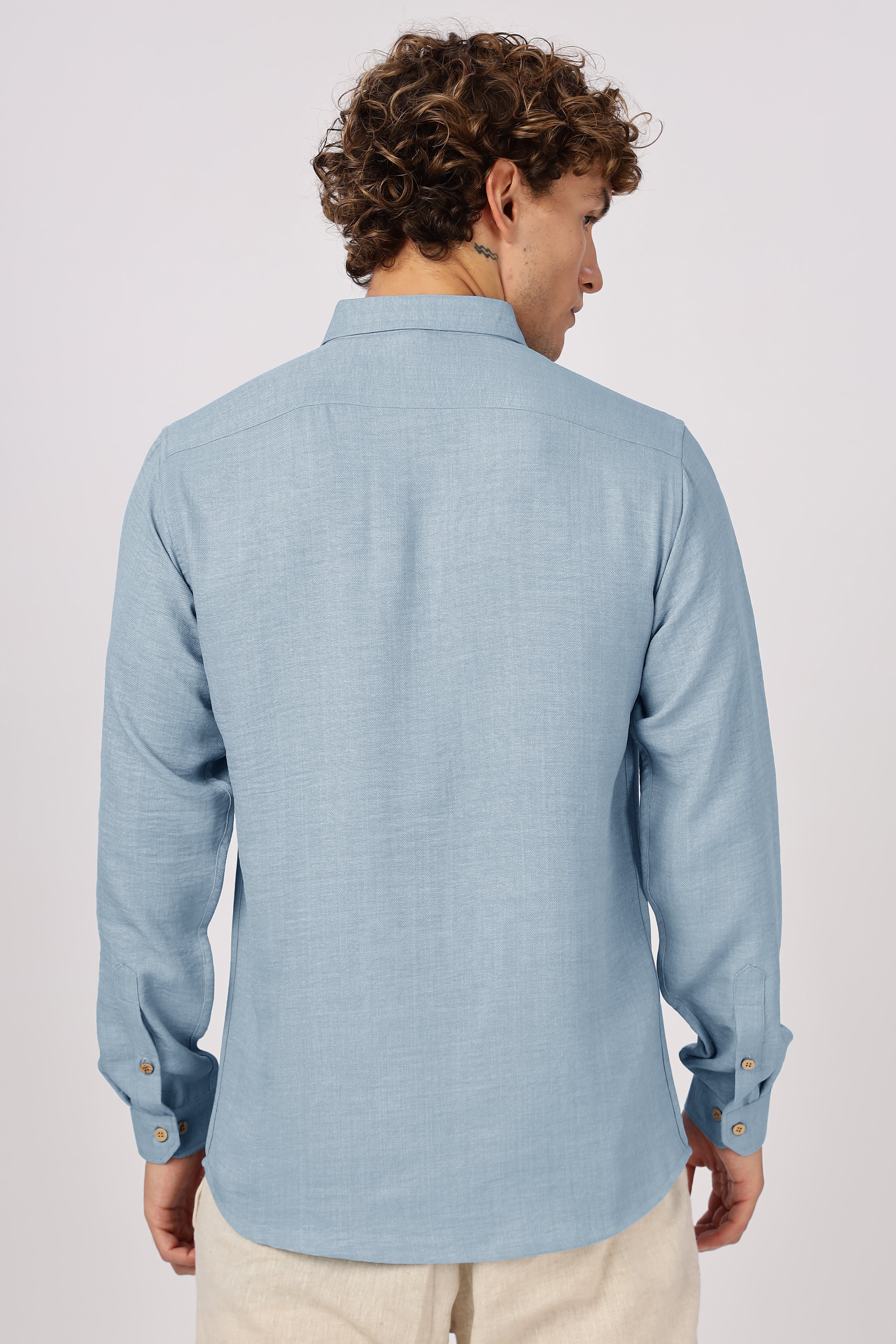 Palm Cove Breeze Cotton Regular Fit Blue Embroidered Shirt