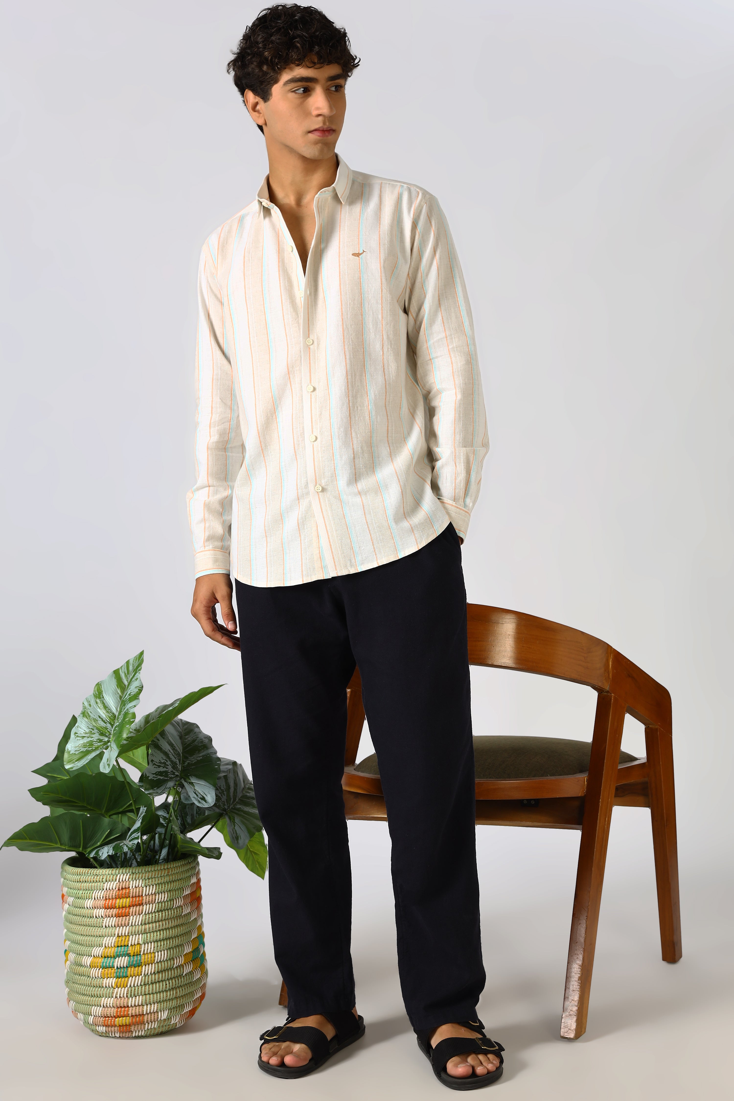 Harbour Dawn Cream Linen Blend Striped Shirt