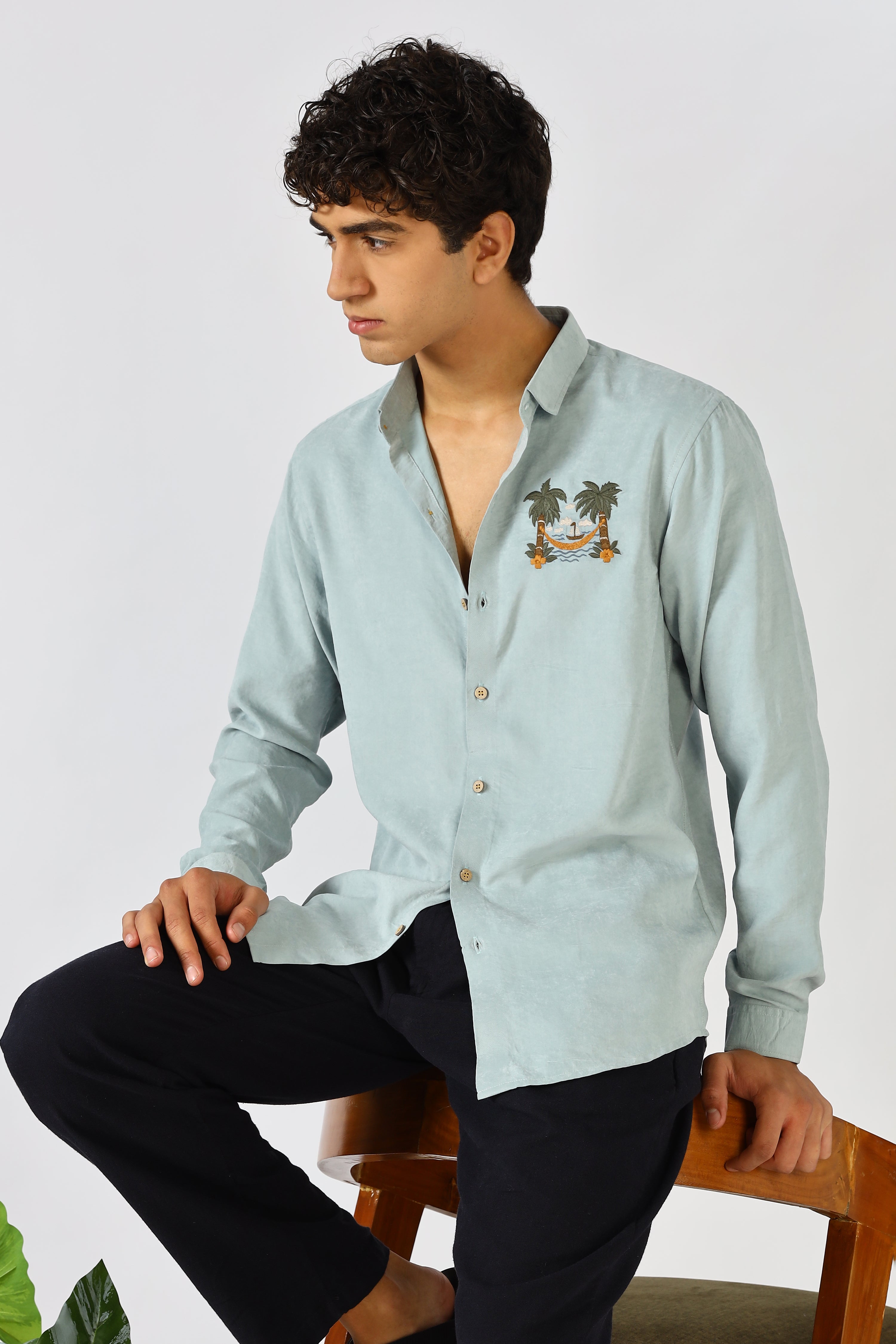 Palm Retreat Embroidered  Shirt Cotton