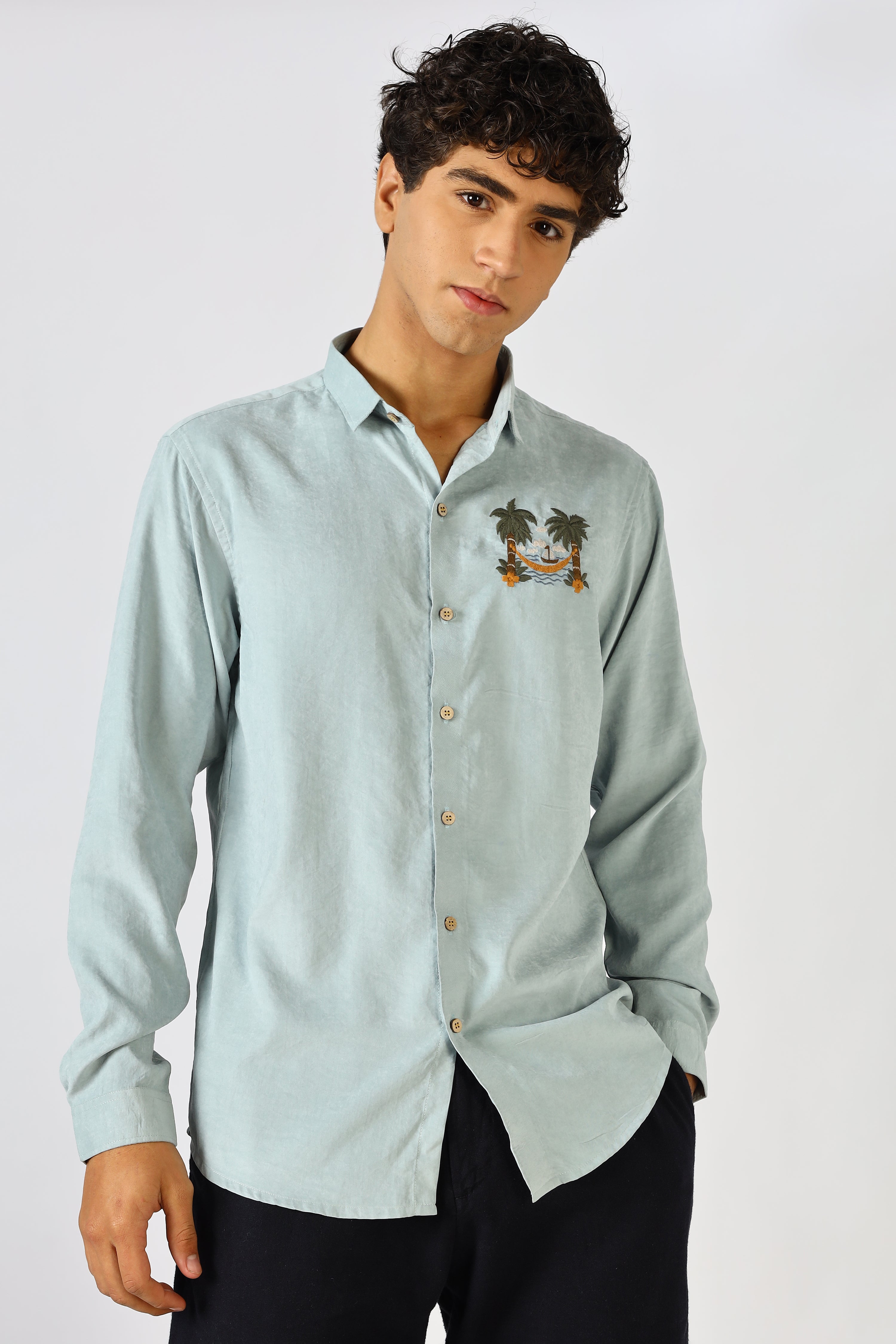 Palm Retreat Embroidered  Shirt Cotton