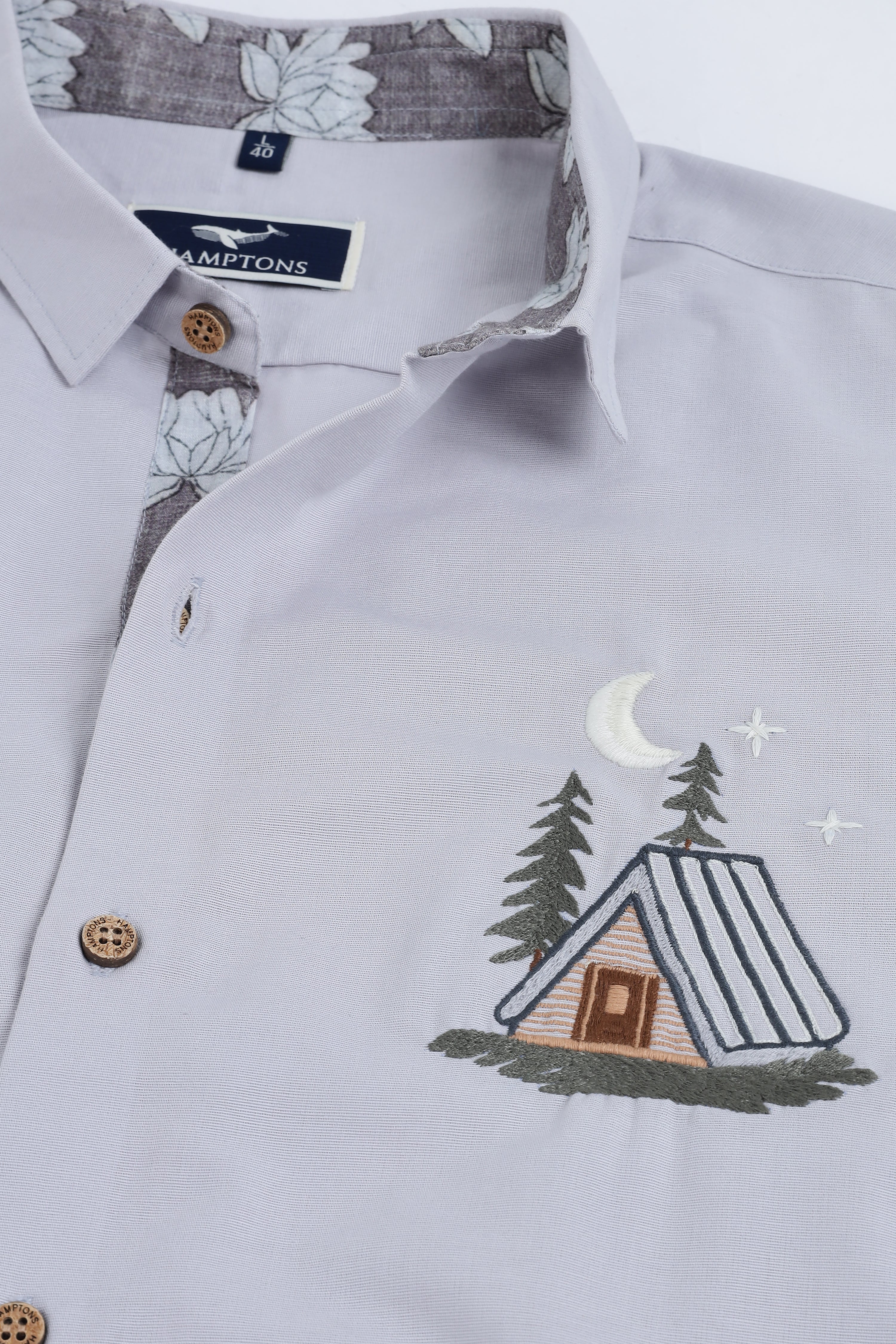 Moonlit Cabin Embroidered Cotton Shirt