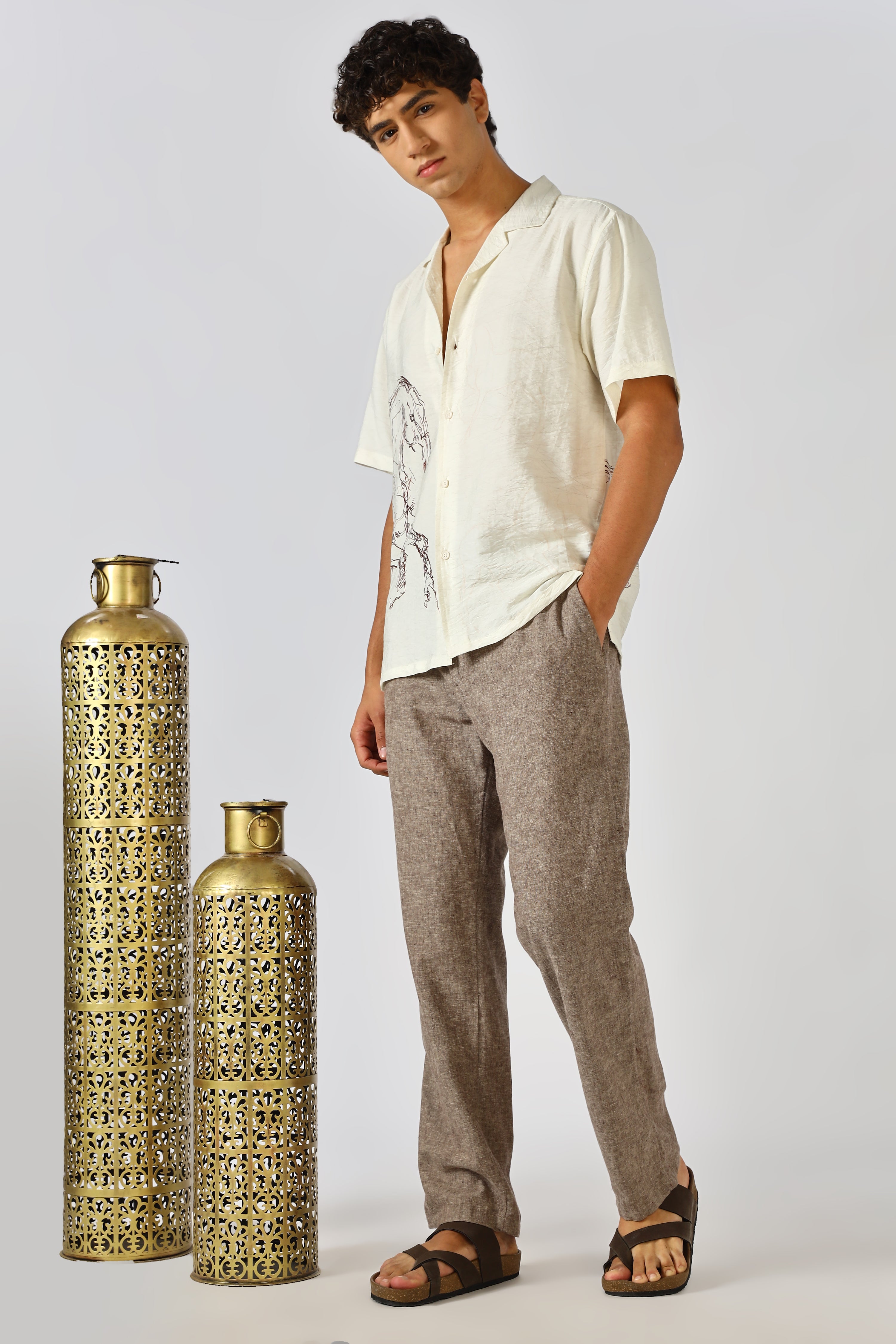 Desert Stallion nylon-viscos Box Fit White Printed Shirt