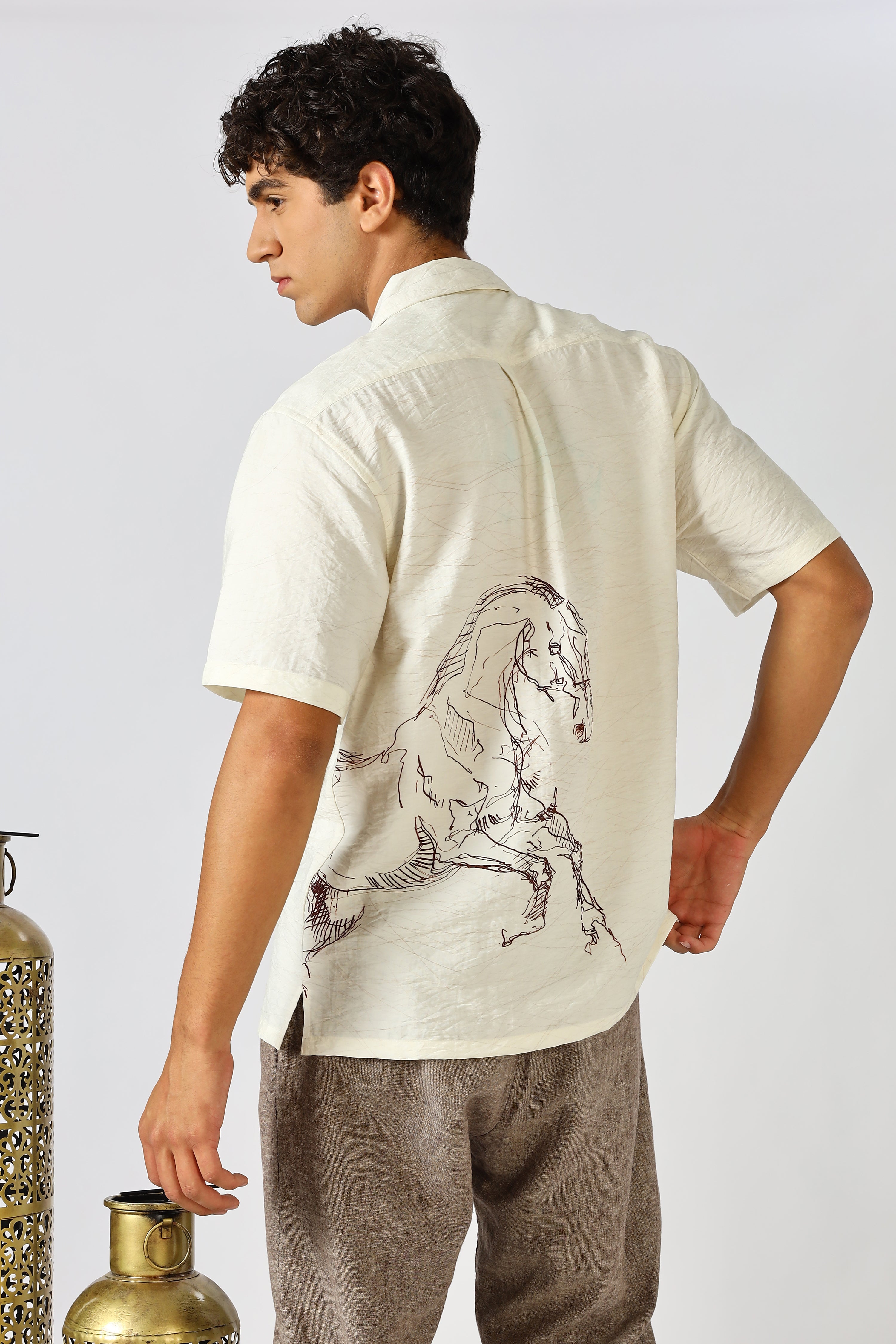 Desert Stallion nylon-viscos Box Fit White Printed Shirt