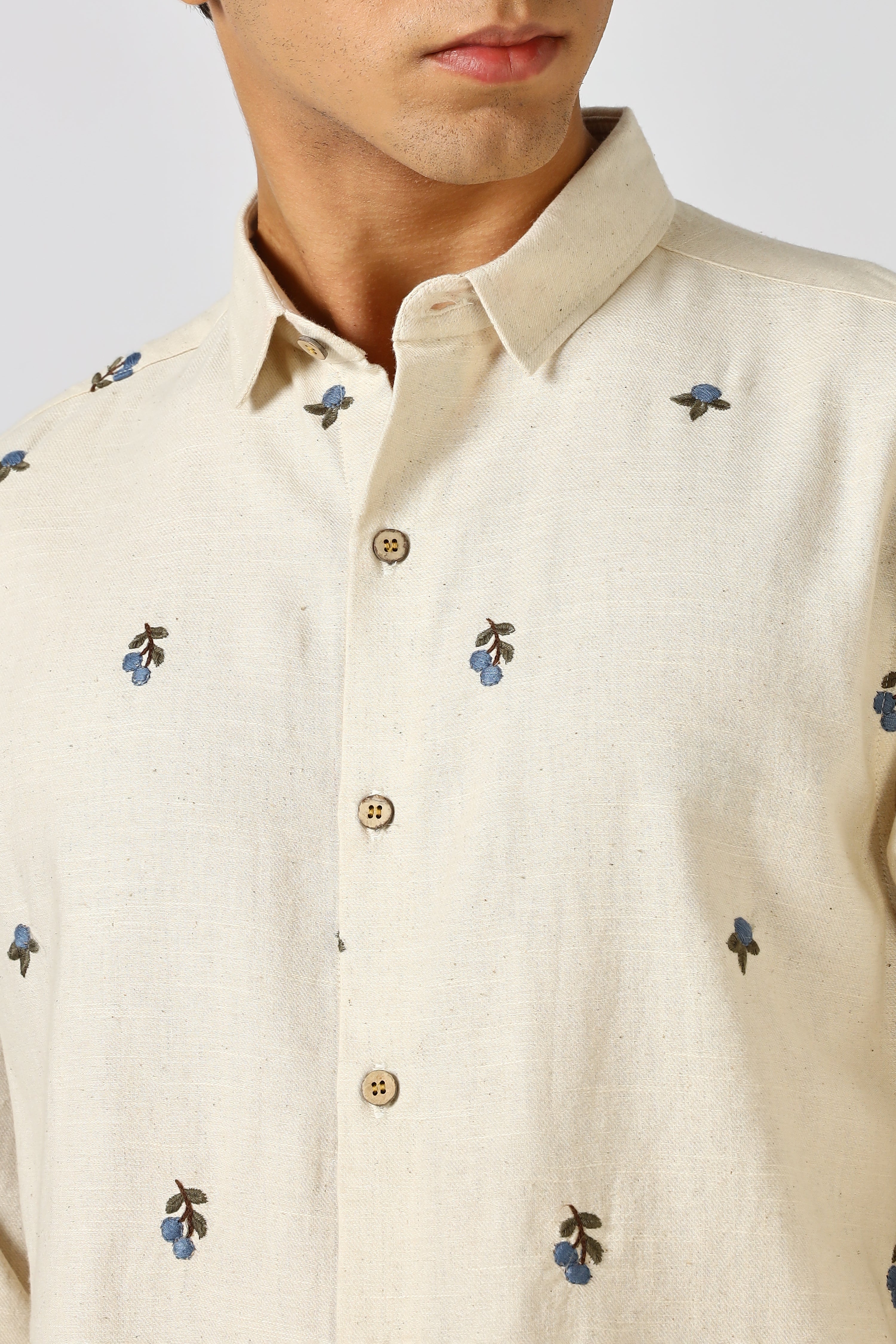 Ivory Blueberry Beige Embroidered Shirt