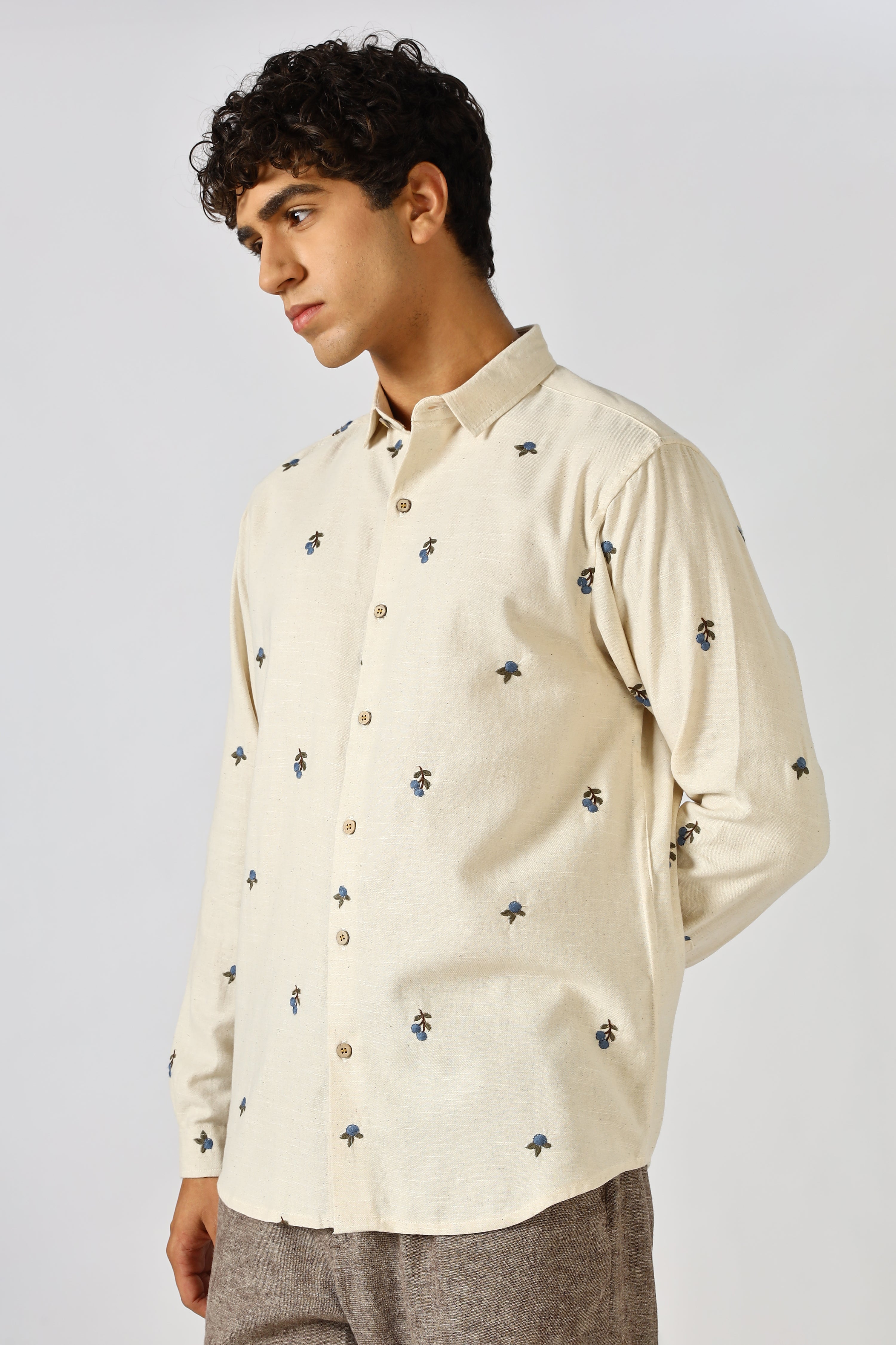 Ivory Blueberry Beige Embroidered Shirt