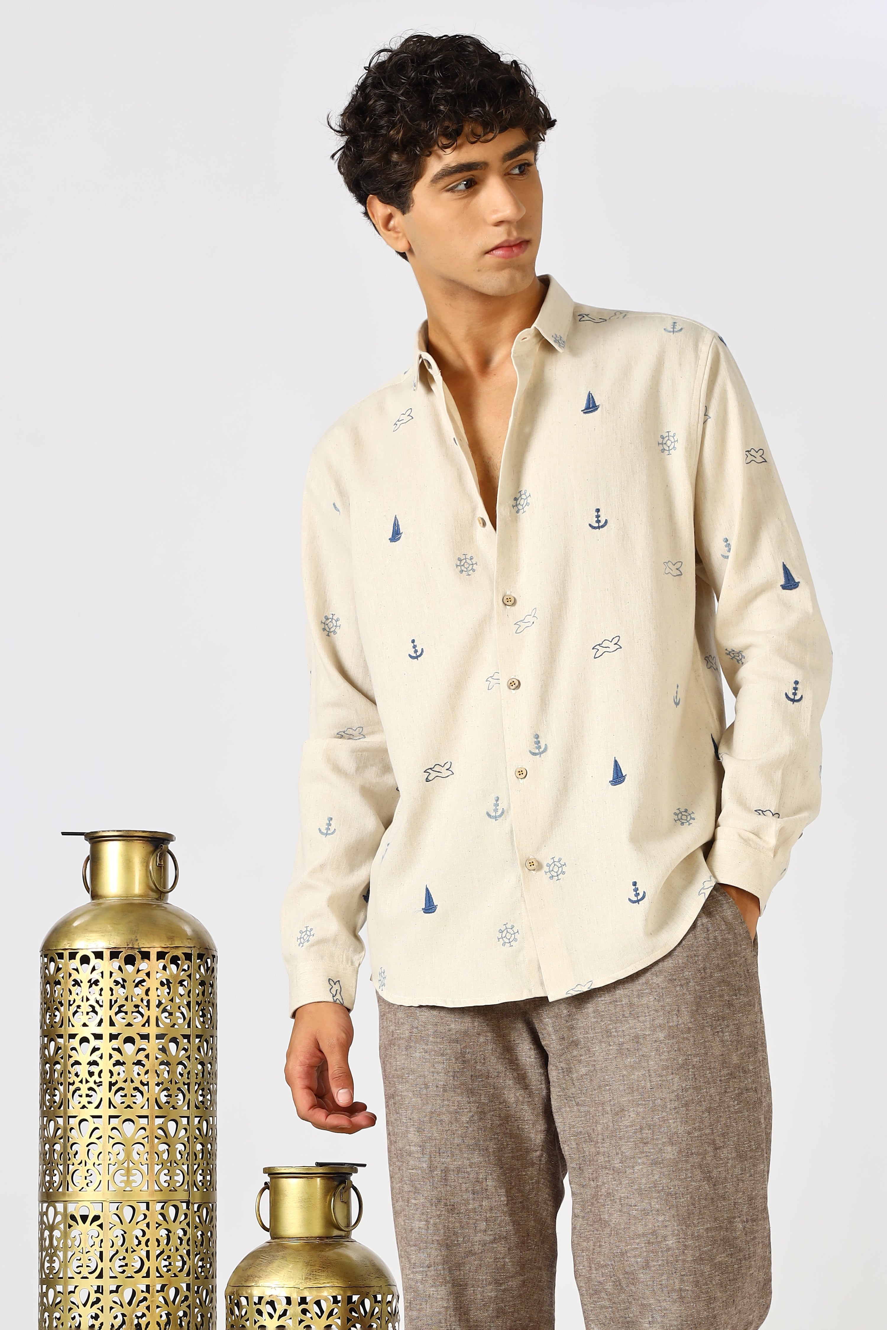 Anchors Aweigh Embroidered Coastal Shirt