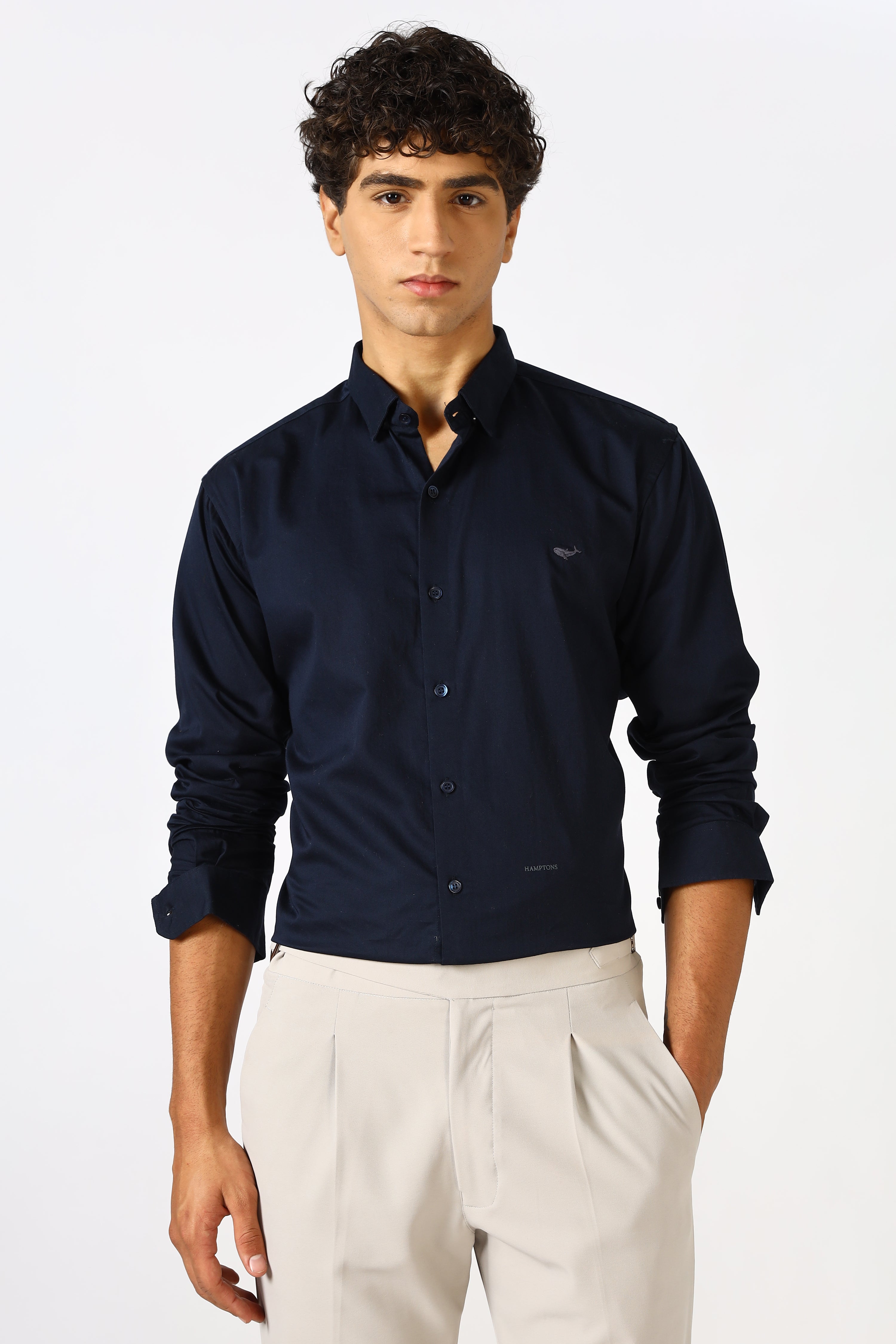 Deep Indigo Cinematic Satin 100% Giza Cotton Shirt