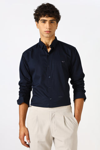 Deep Indigo Cinematic Satin 100% Giza Cotton Shirt