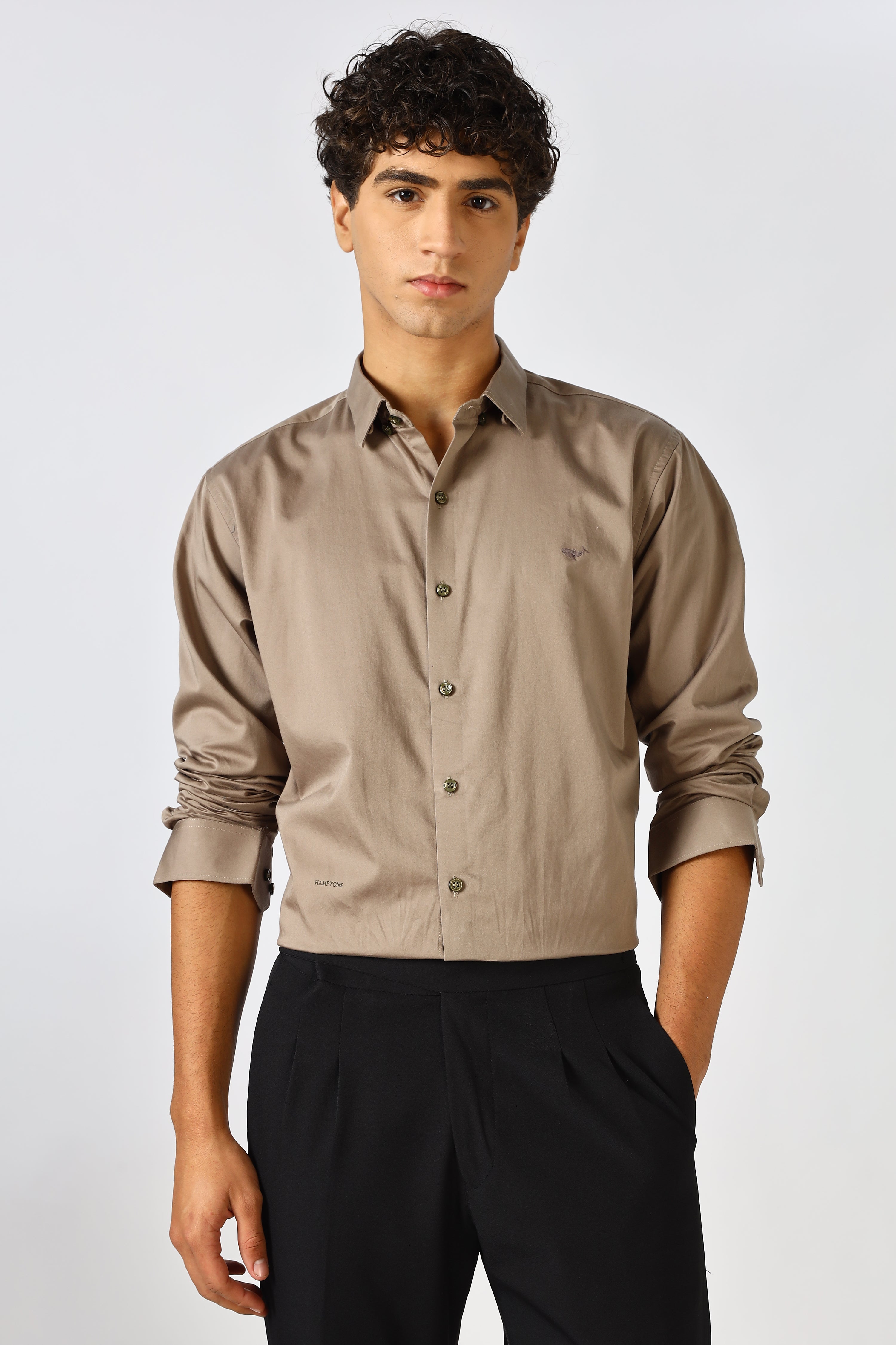 Mink Beige Cinematic Satin 100% Giza Cotton Shirt