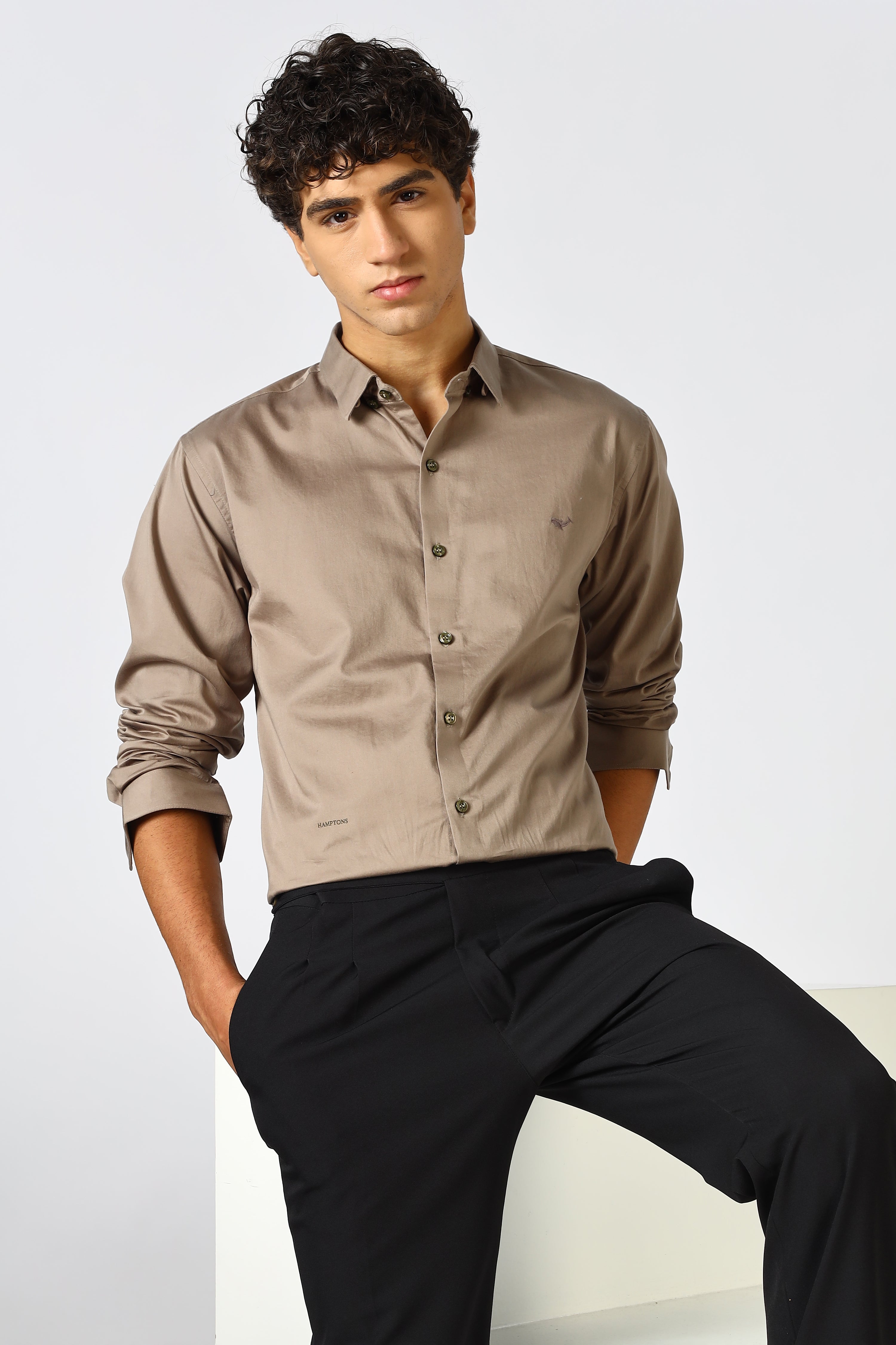 Mink Beige Cinematic Satin 100% Giza Cotton Shirt