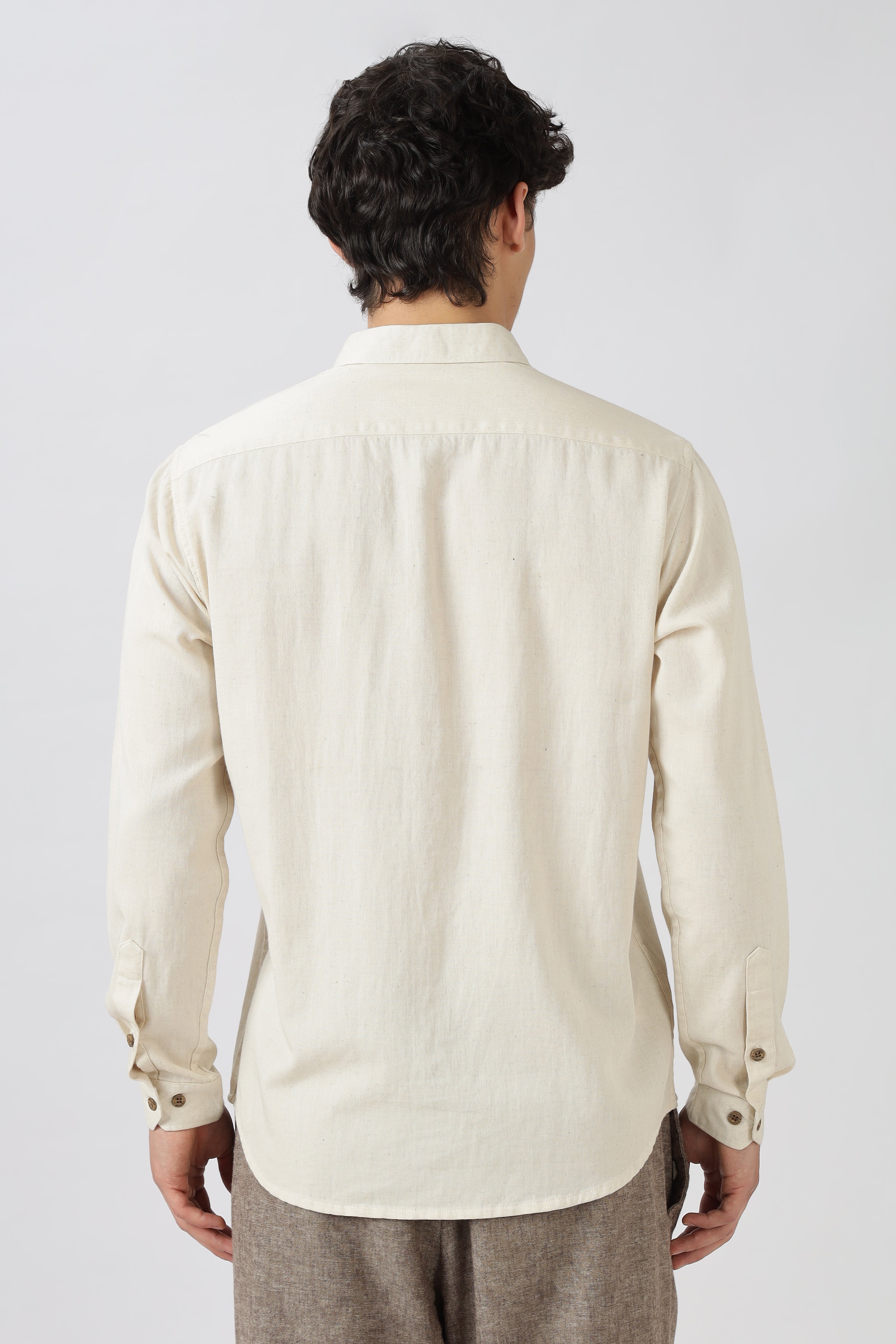 Twin Parrot Cotton Regular Fit Beige Embroidered Shirt