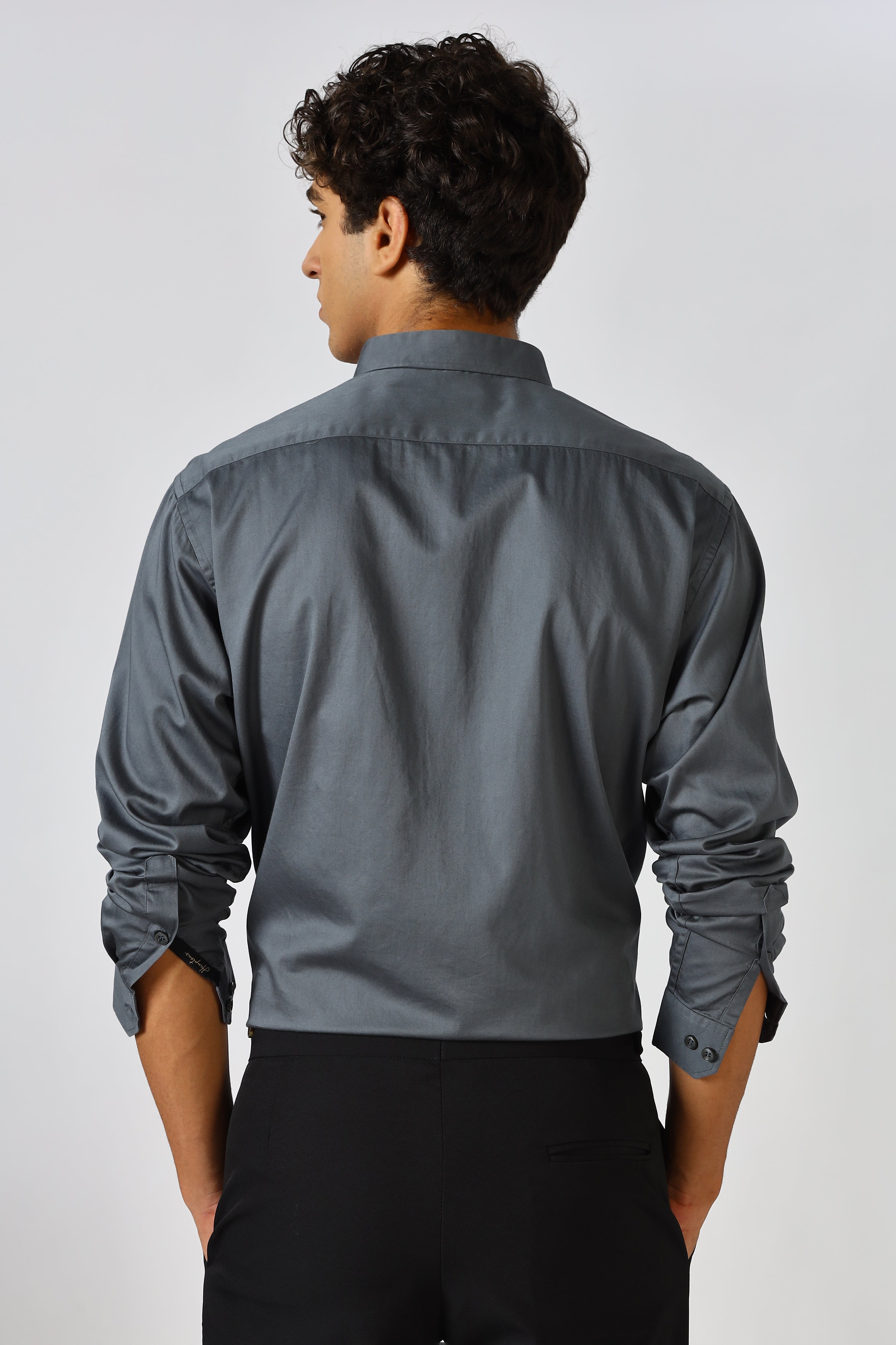 Steel Grey Cinematic Satin 100% Giza Cotton Shirt