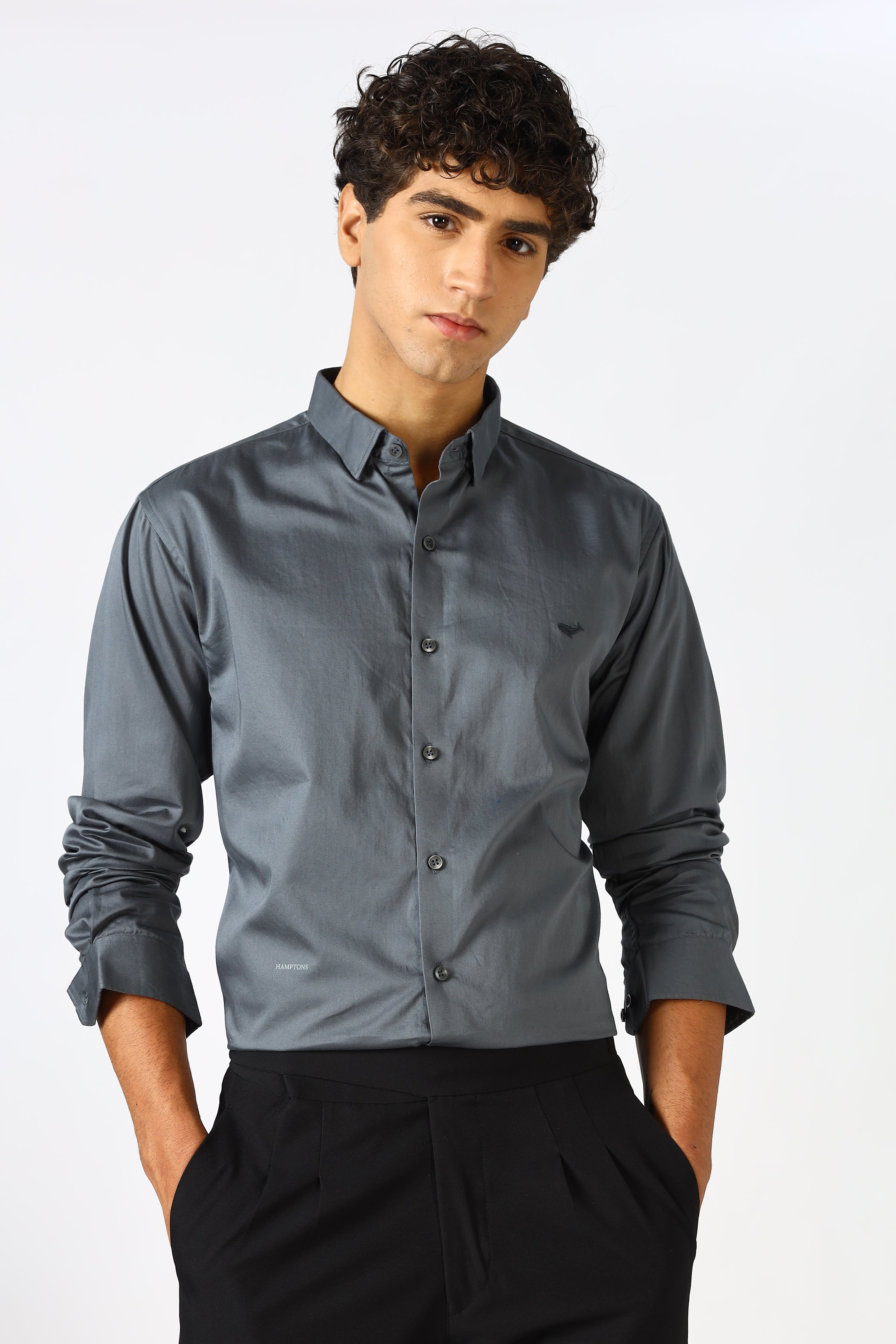 Steel Grey Cinematic Satin 100% Giza Cotton Shirt