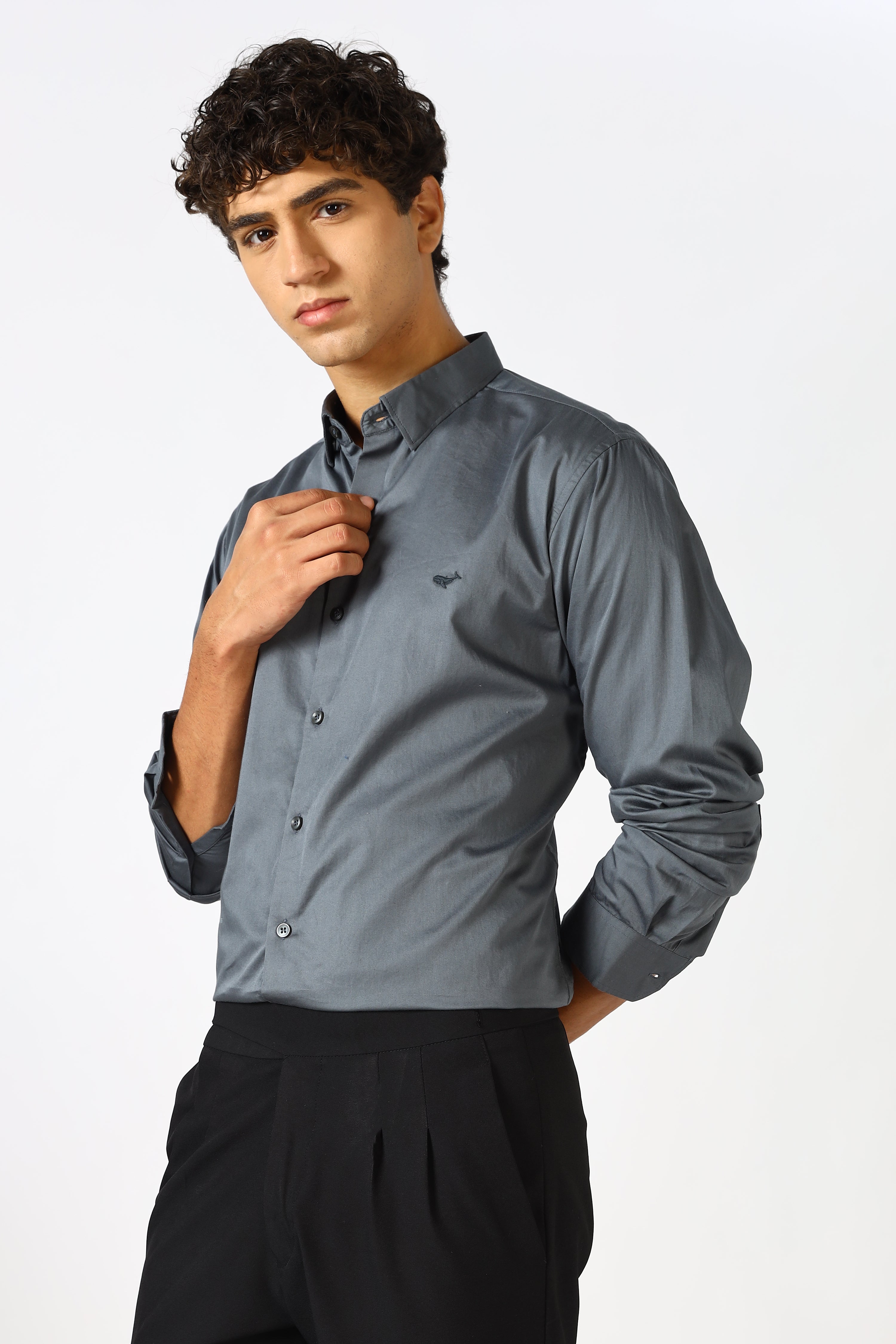 Steel Grey Cinematic Satin 100% Giza Cotton Shirt
