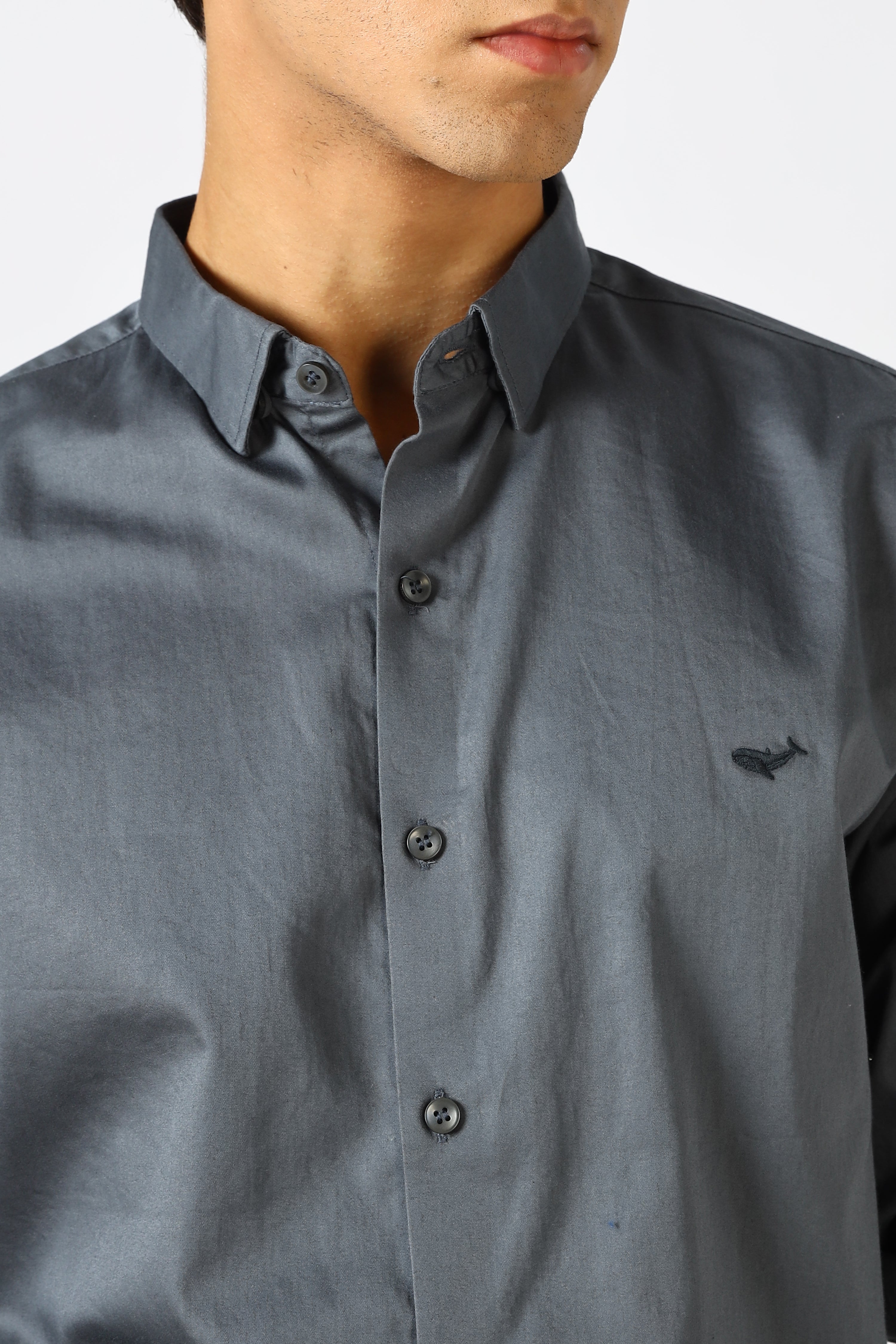 Steel Grey Cinematic Satin 100% Giza Cotton Shirt