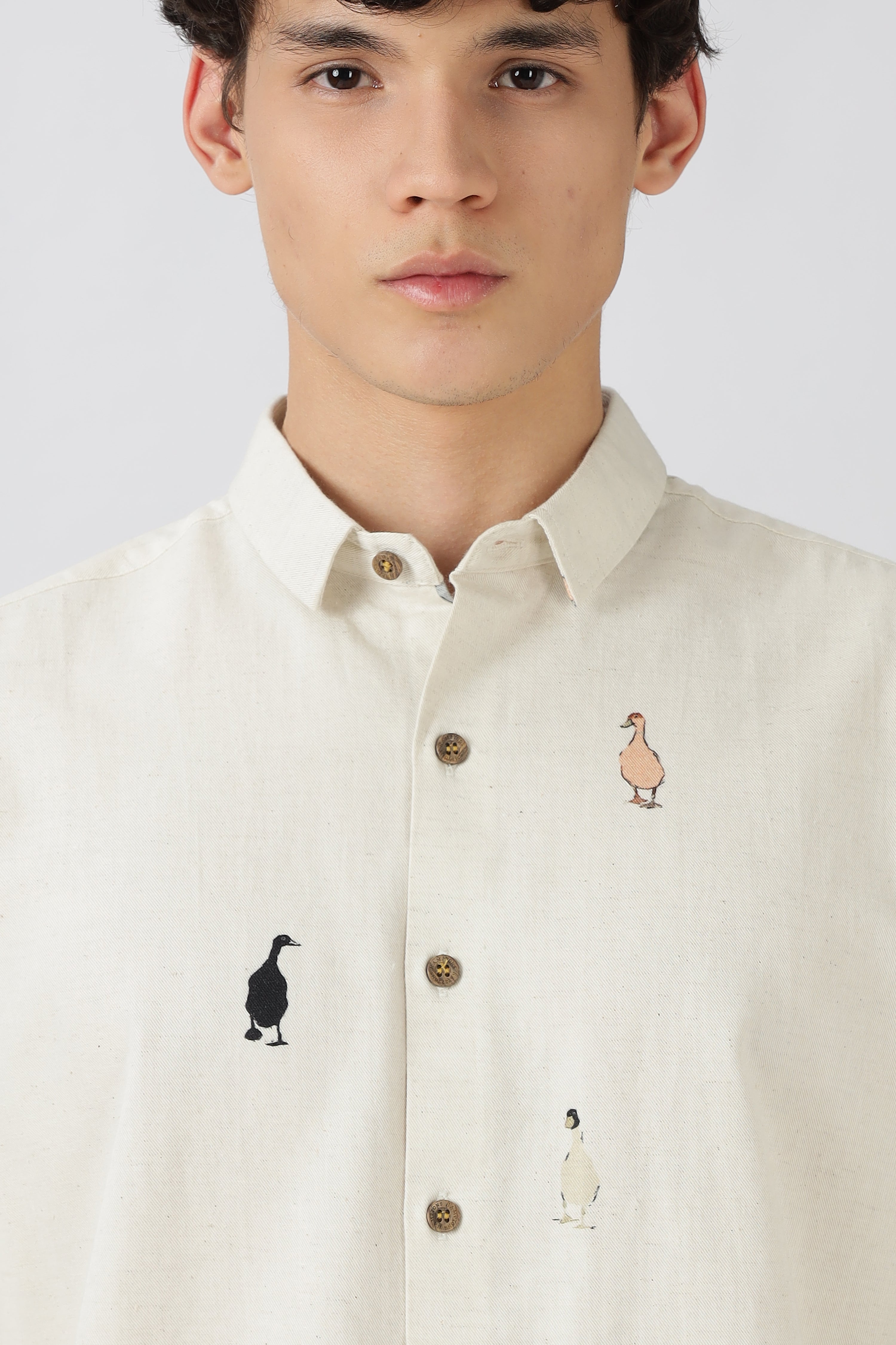 Wandering Ducks Theory Cotton Regular Fit Beige Printed Shirt