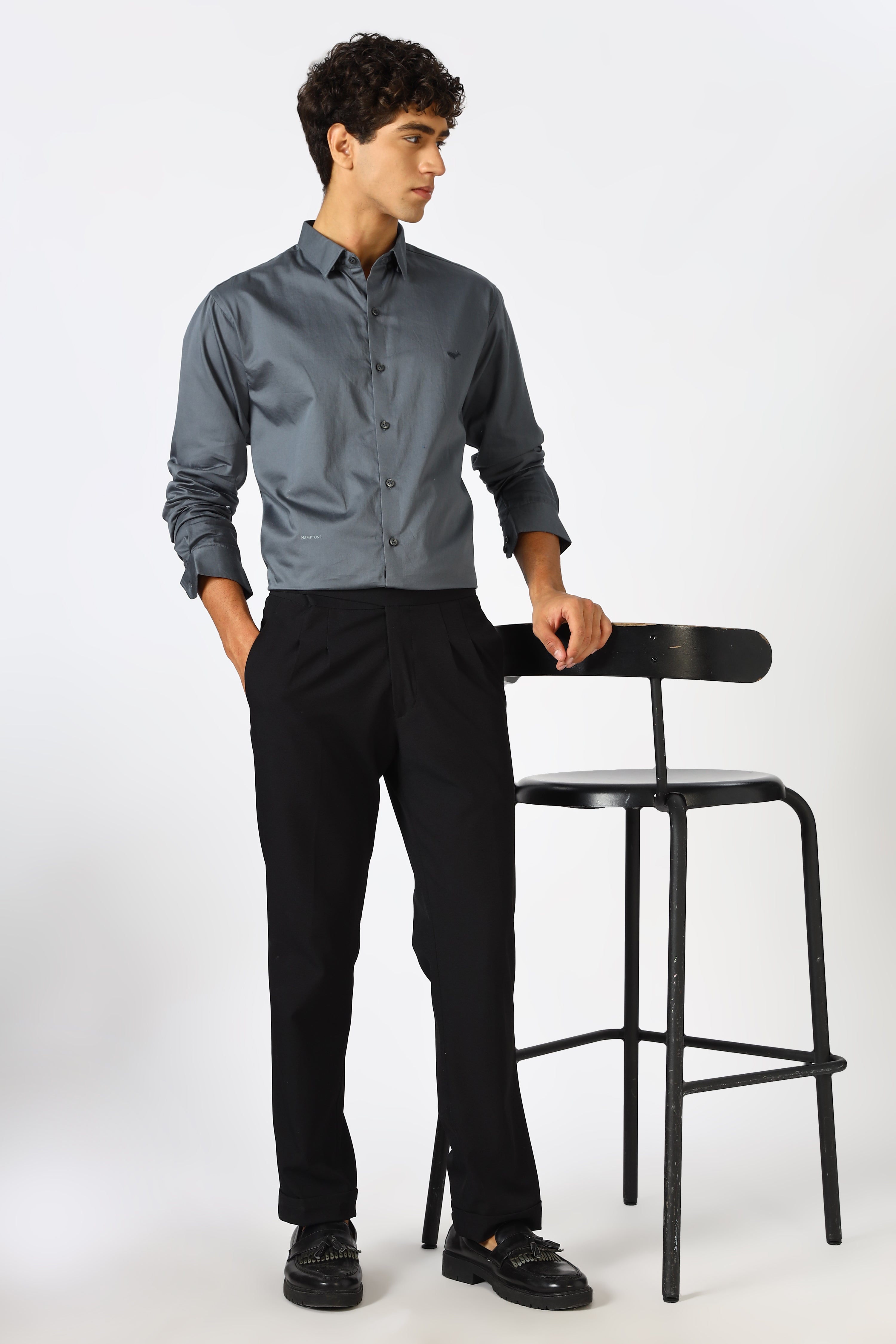 Steel Grey Cinematic Satin 100% Giza Cotton Shirt