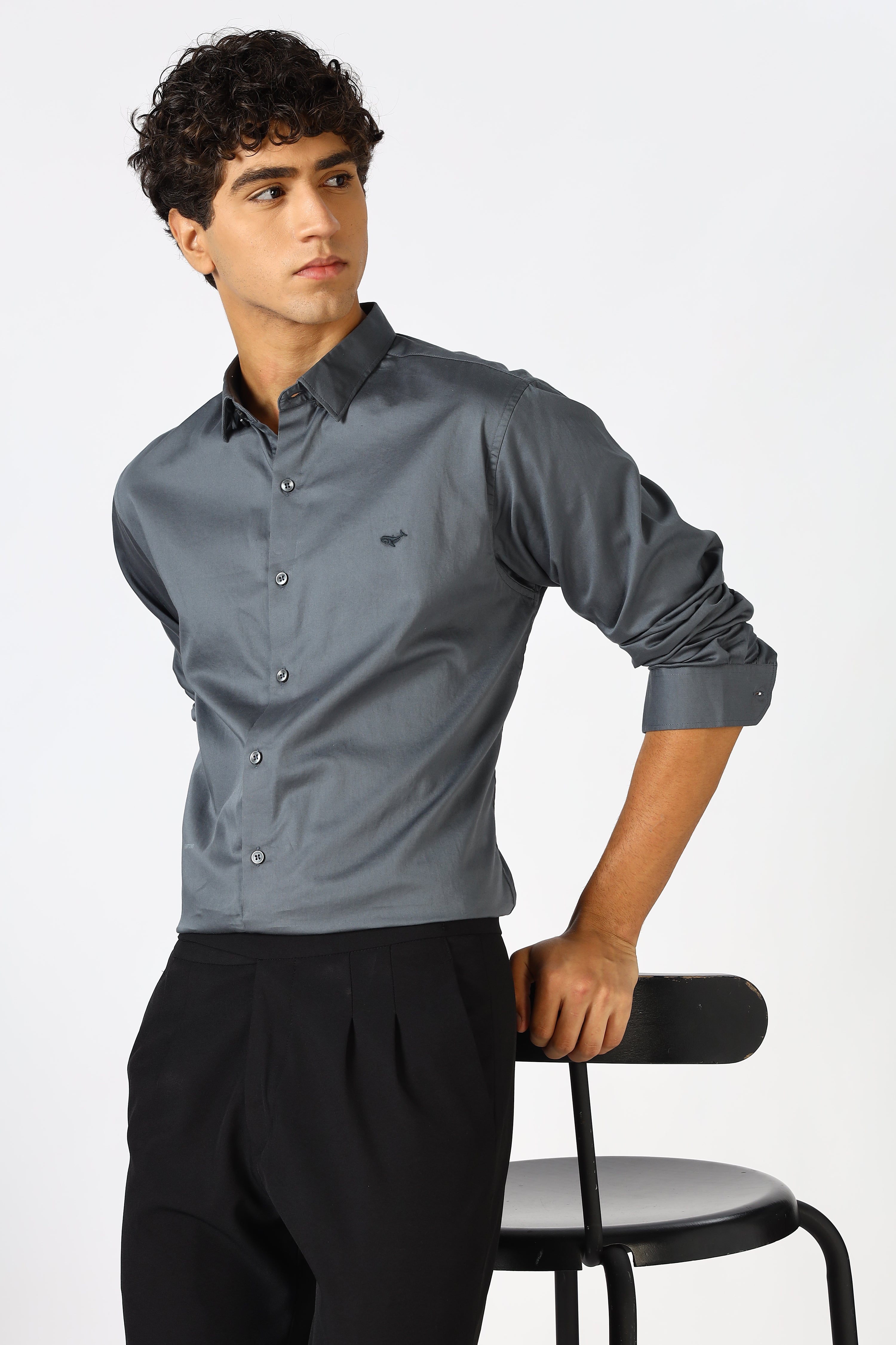 Steel Grey Cinematic Satin 100% Giza Cotton Shirt