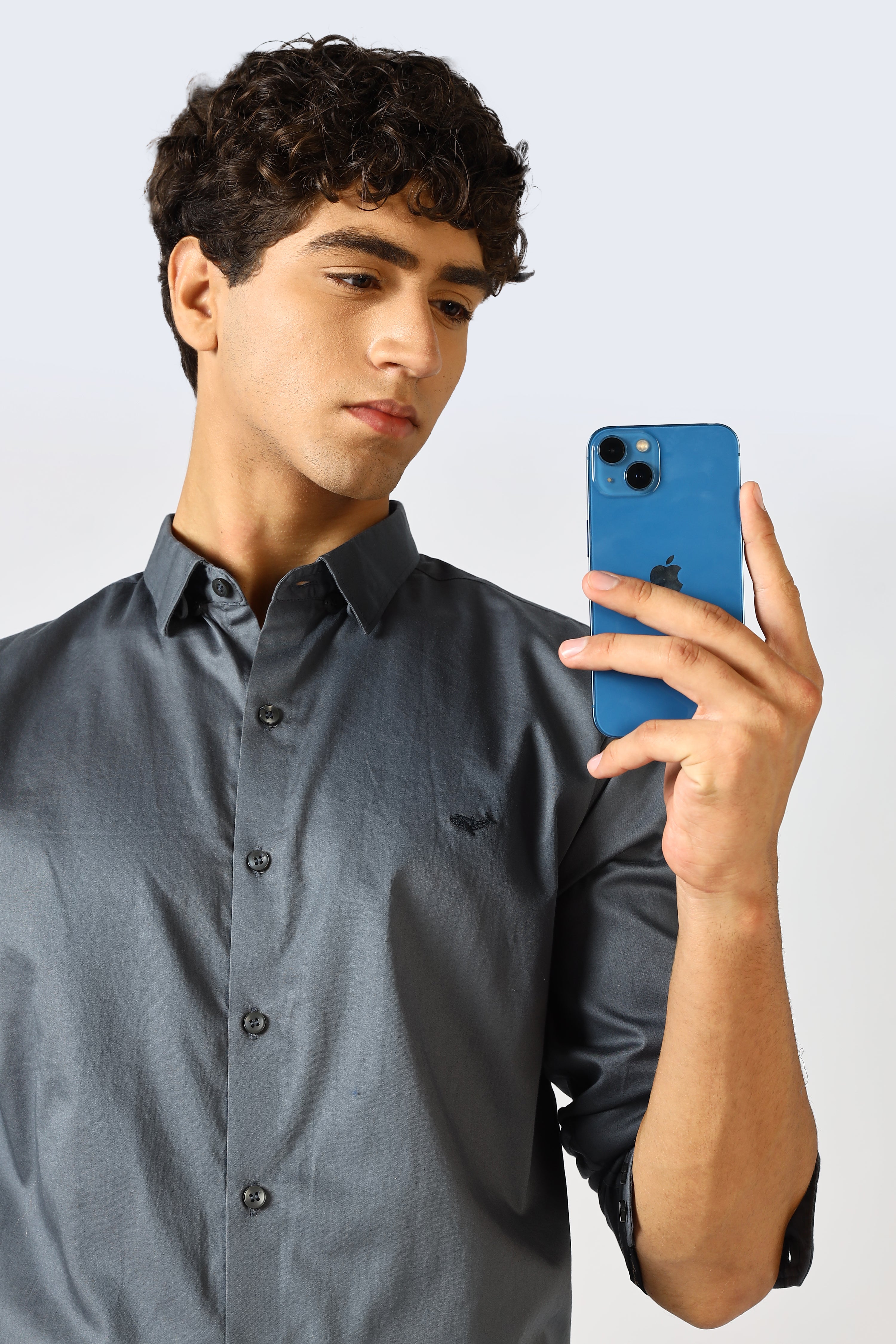 Steel Grey Cinematic Satin 100% Giza Cotton Shirt
