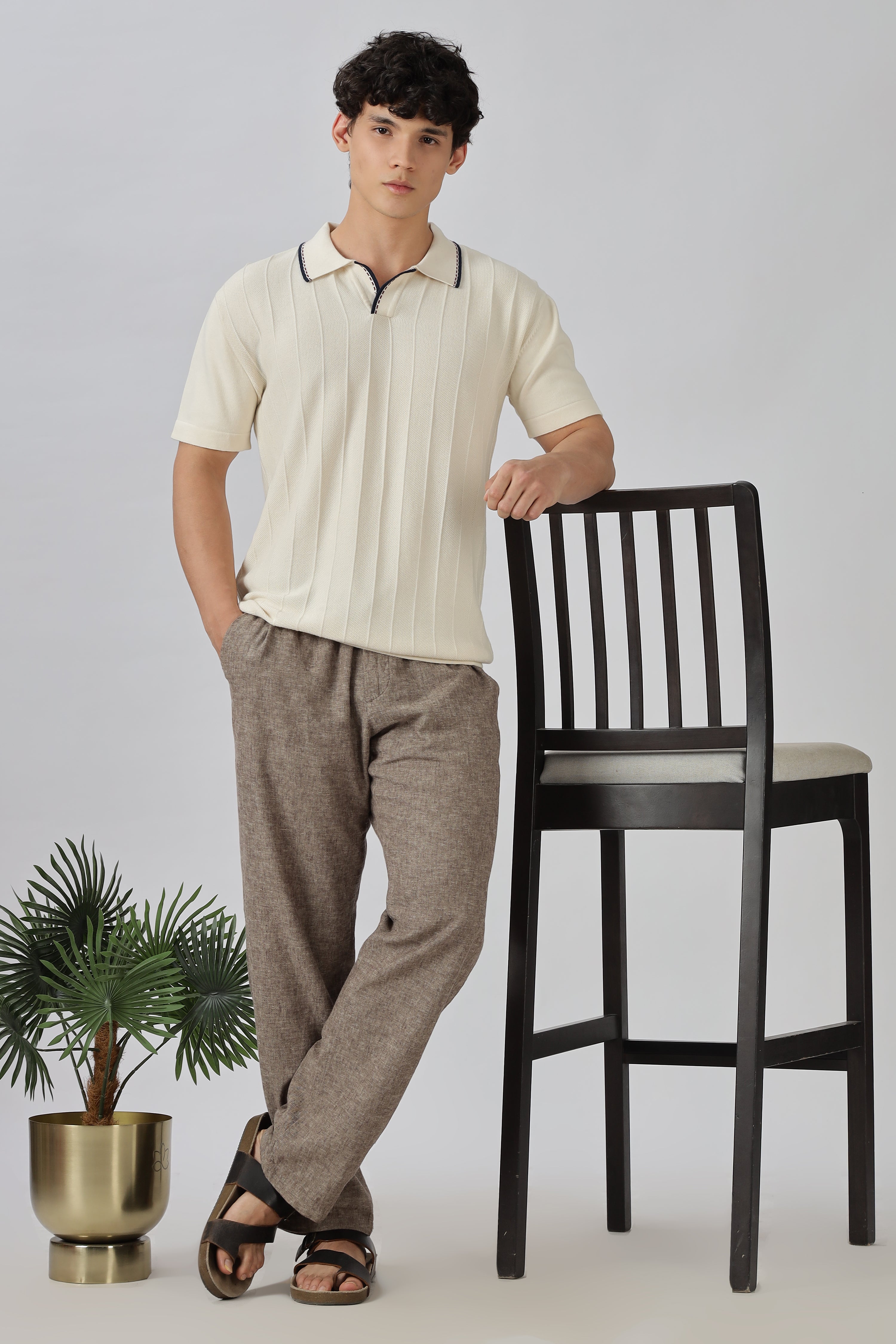 Ivory Riviera Knit Slim Fit Cream Polo T-Shirt