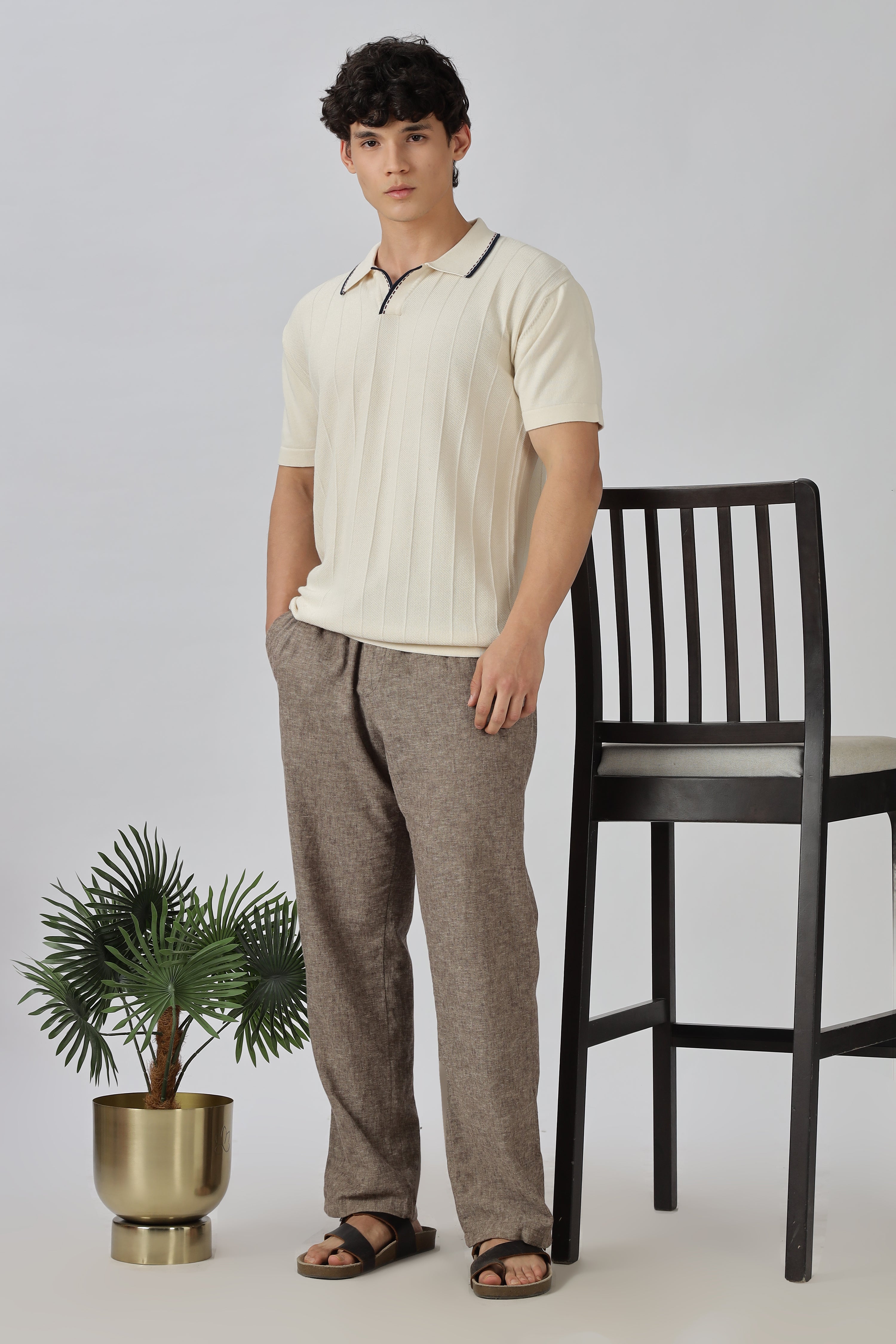 Ivory Riviera Knit Slim Fit Cream Polo T-Shirt
